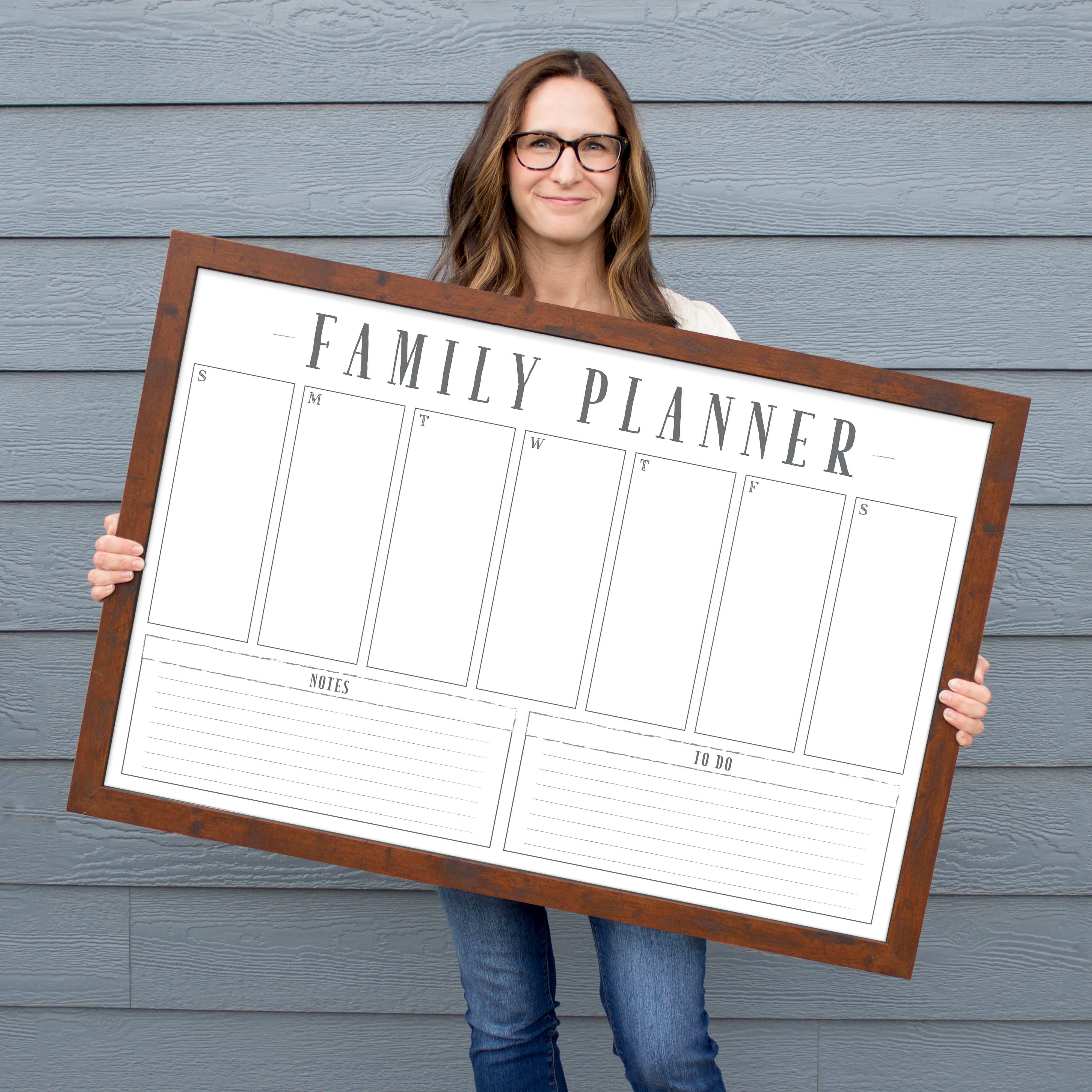 Weekly Framed Whiteboard Calendar + 2 sections | Horizontal Swanson