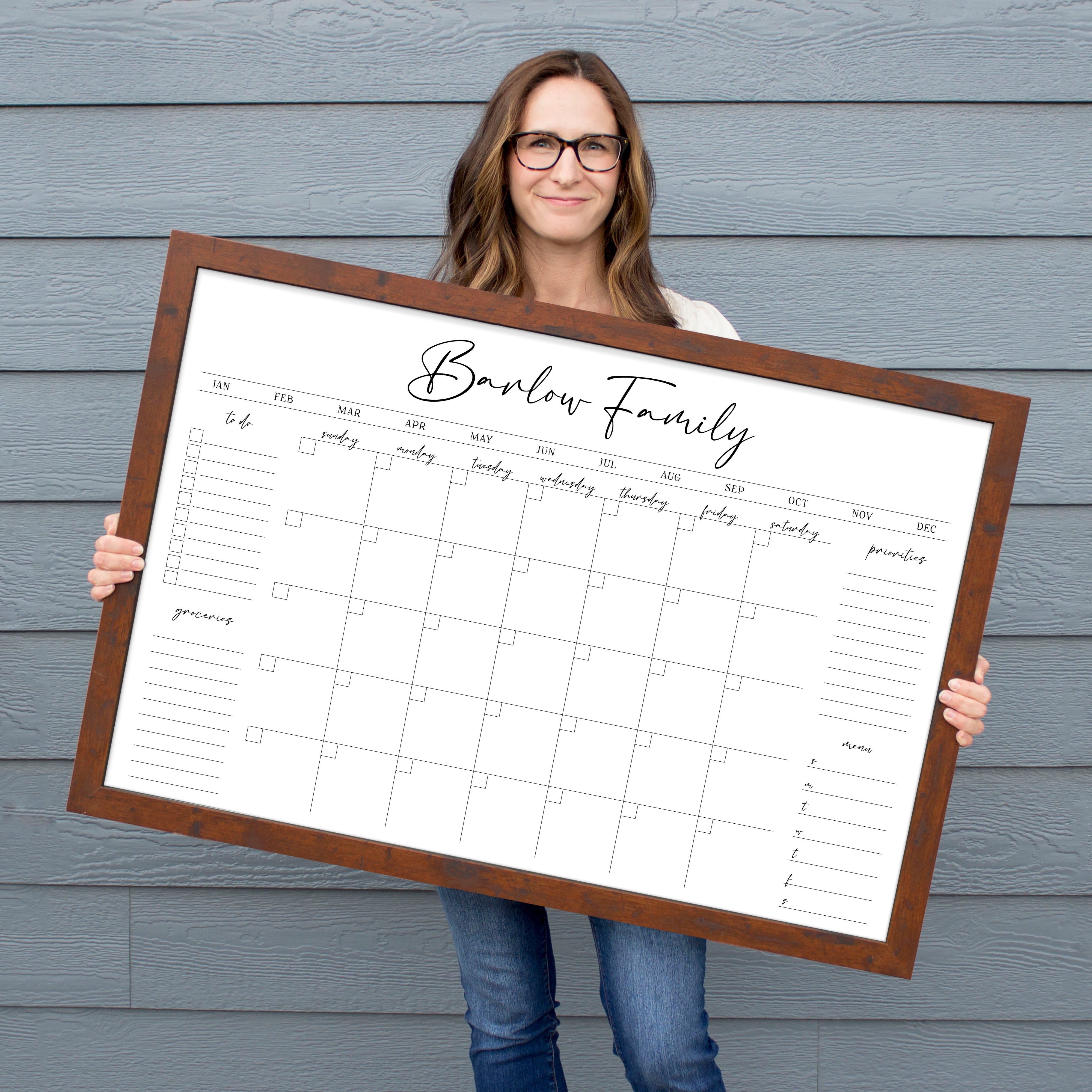 Monthly Framed Whiteboard Calendar + 4 sections | Horizontal Pennington