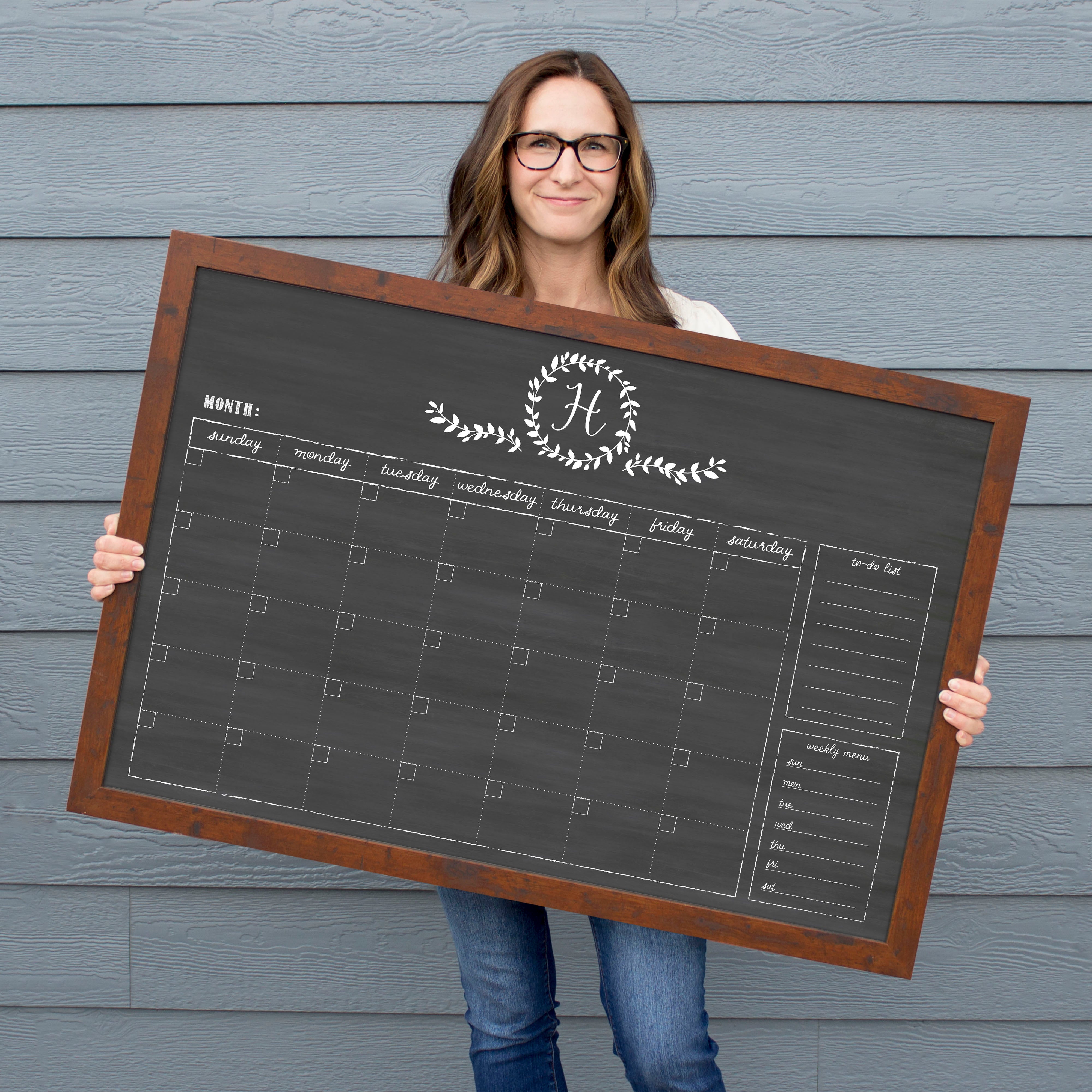 Monthly Framed Chalkboard Calendar + 2 sections | Horizontal Donna