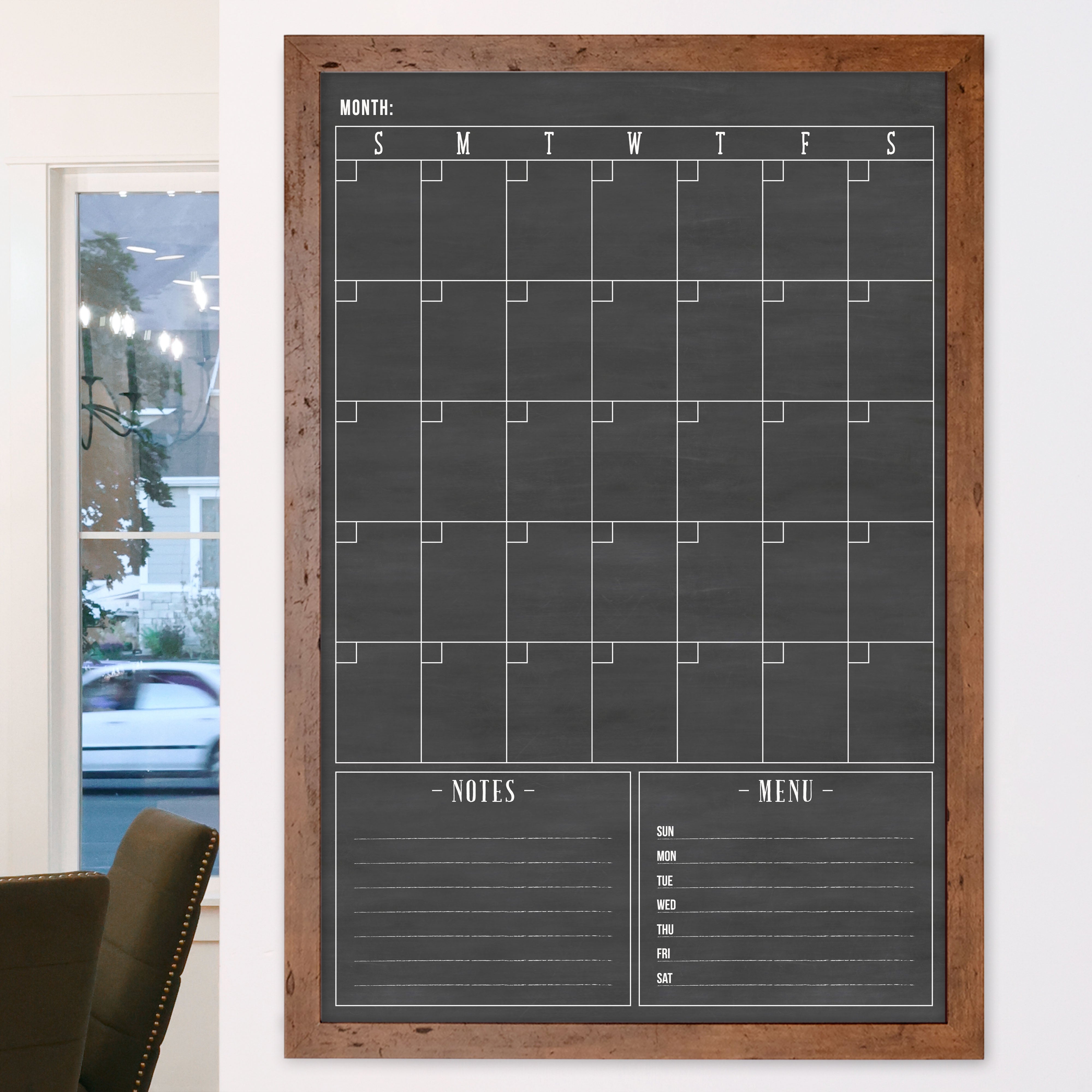 Monthly Framed Chalkboard Calendar + 2 sections | Vertical Swanson