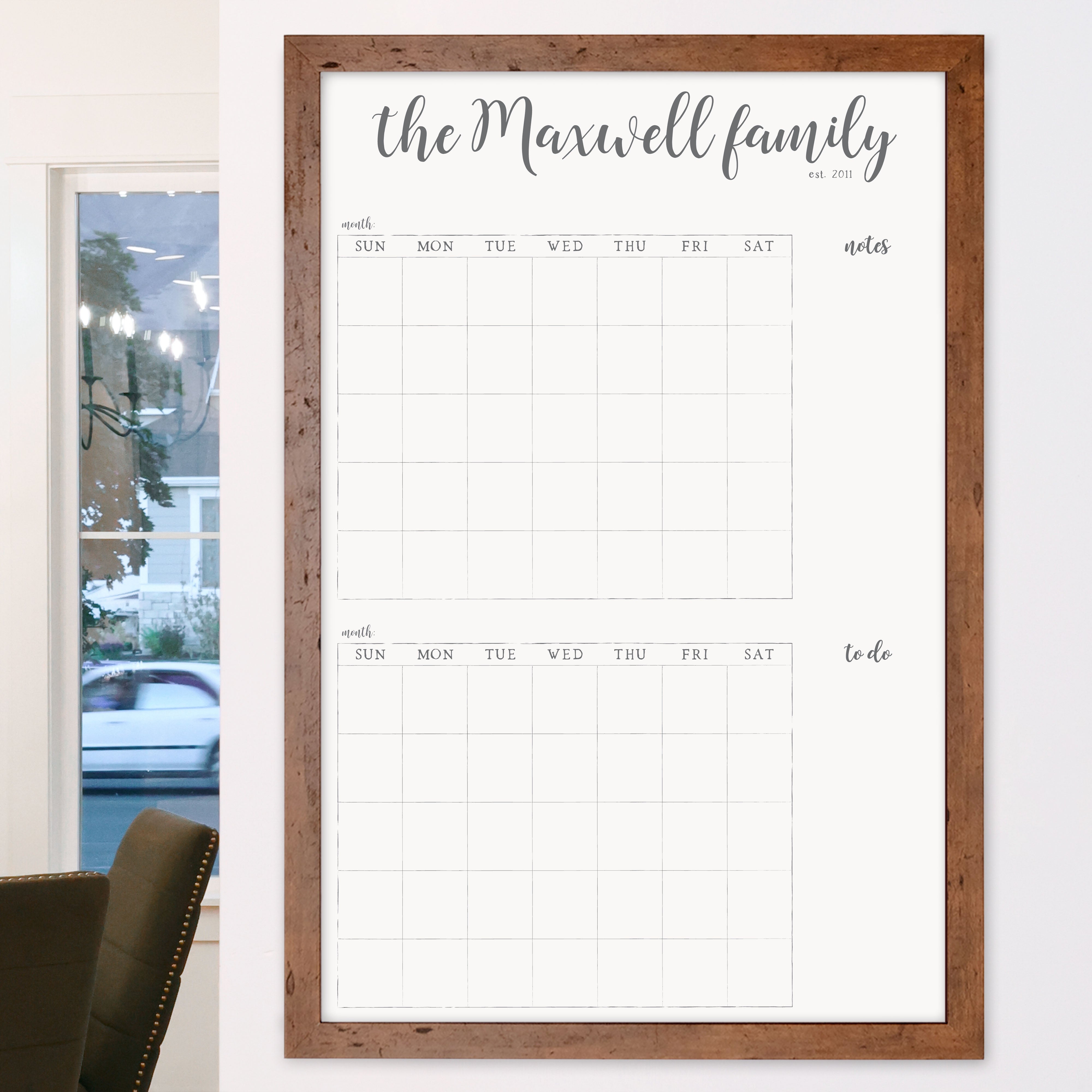2 Month Framed Whiteboard Calendar + 2 sections | Vertical Perkins