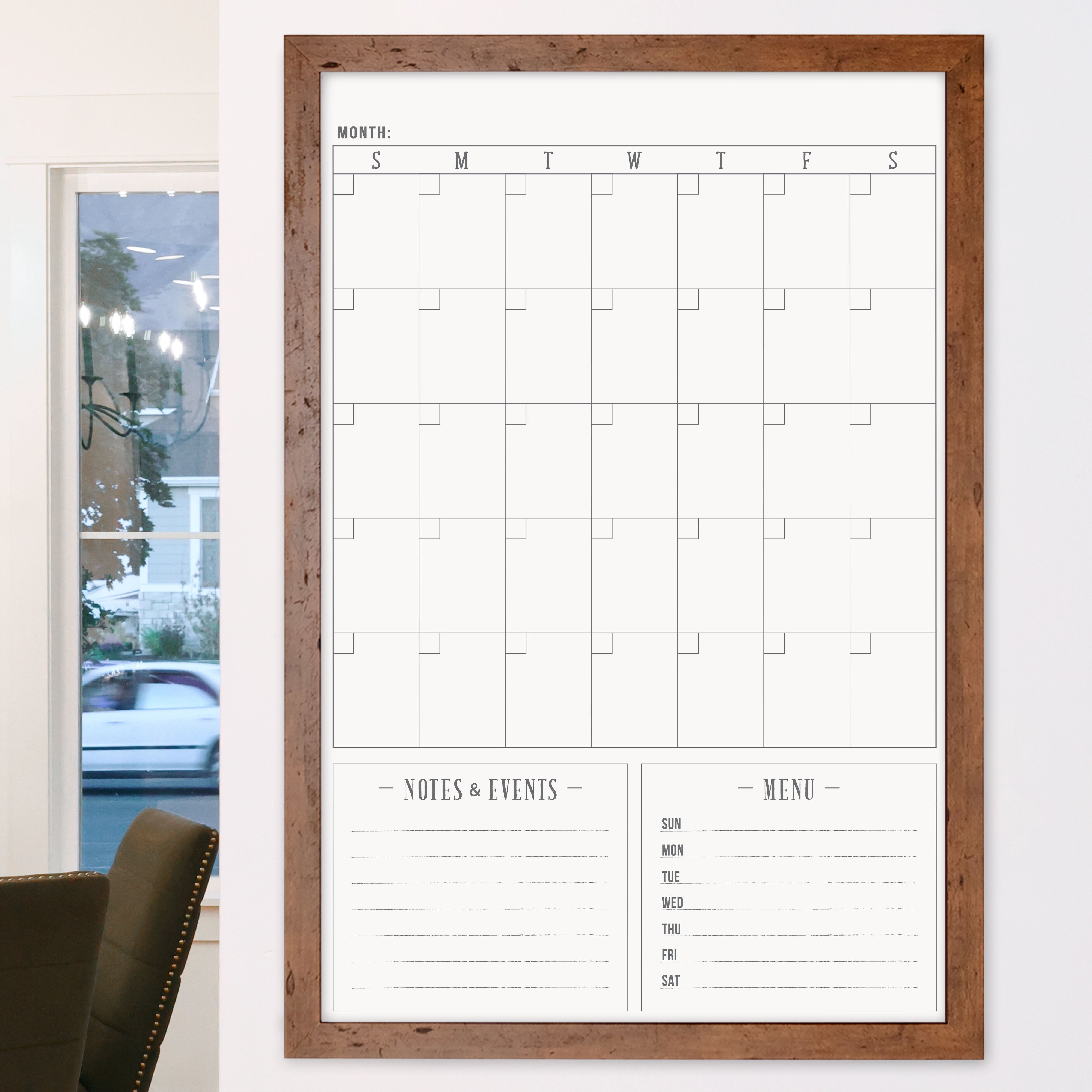 Monthly Framed Whiteboard Calendar + 2 sections | Vertical Swanson