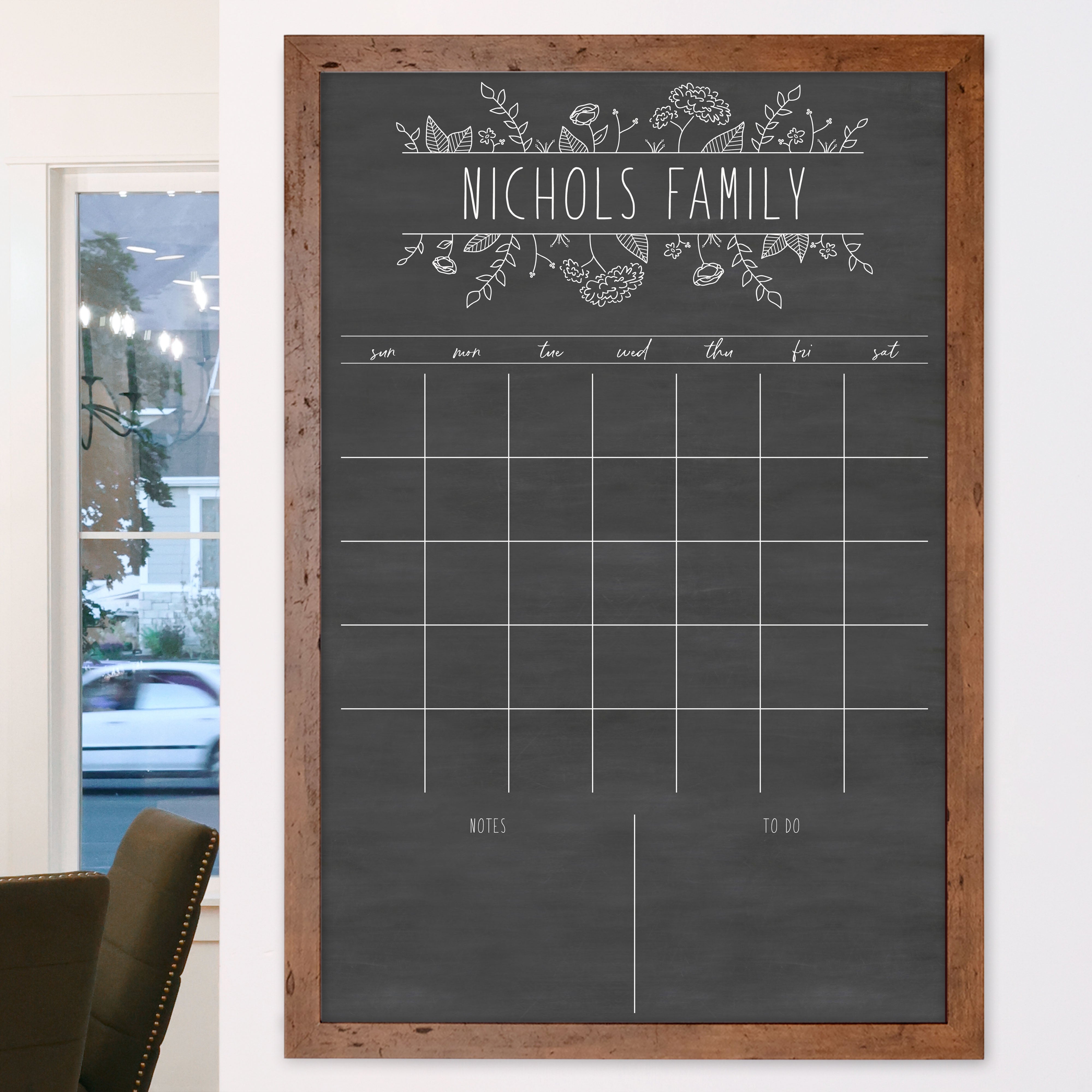 Monthly Framed Chalkboard Calendar + 2 sections | Vertical Lucy