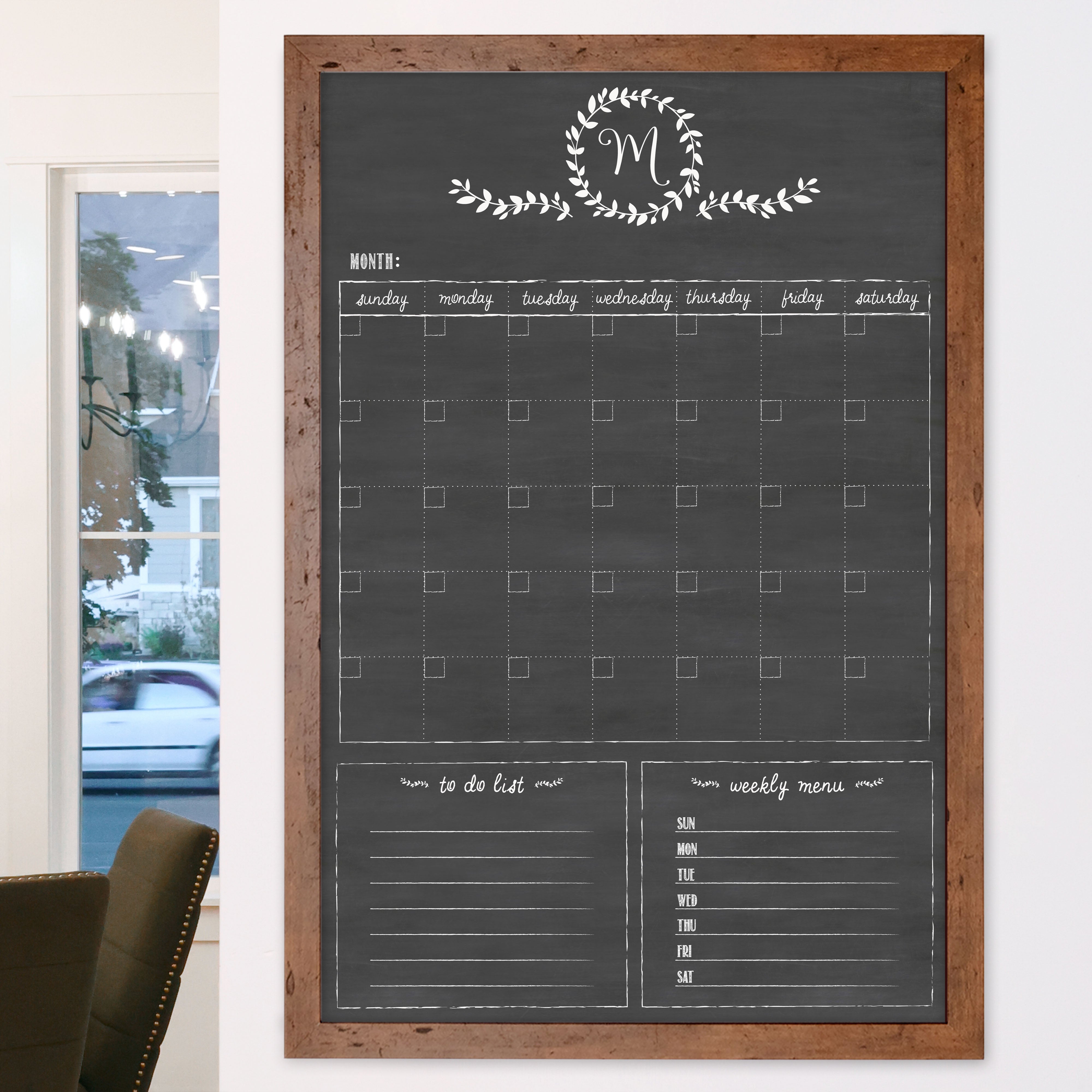 Monthly Framed Chalkboard Calendar + 2 sections | Vertical Donna