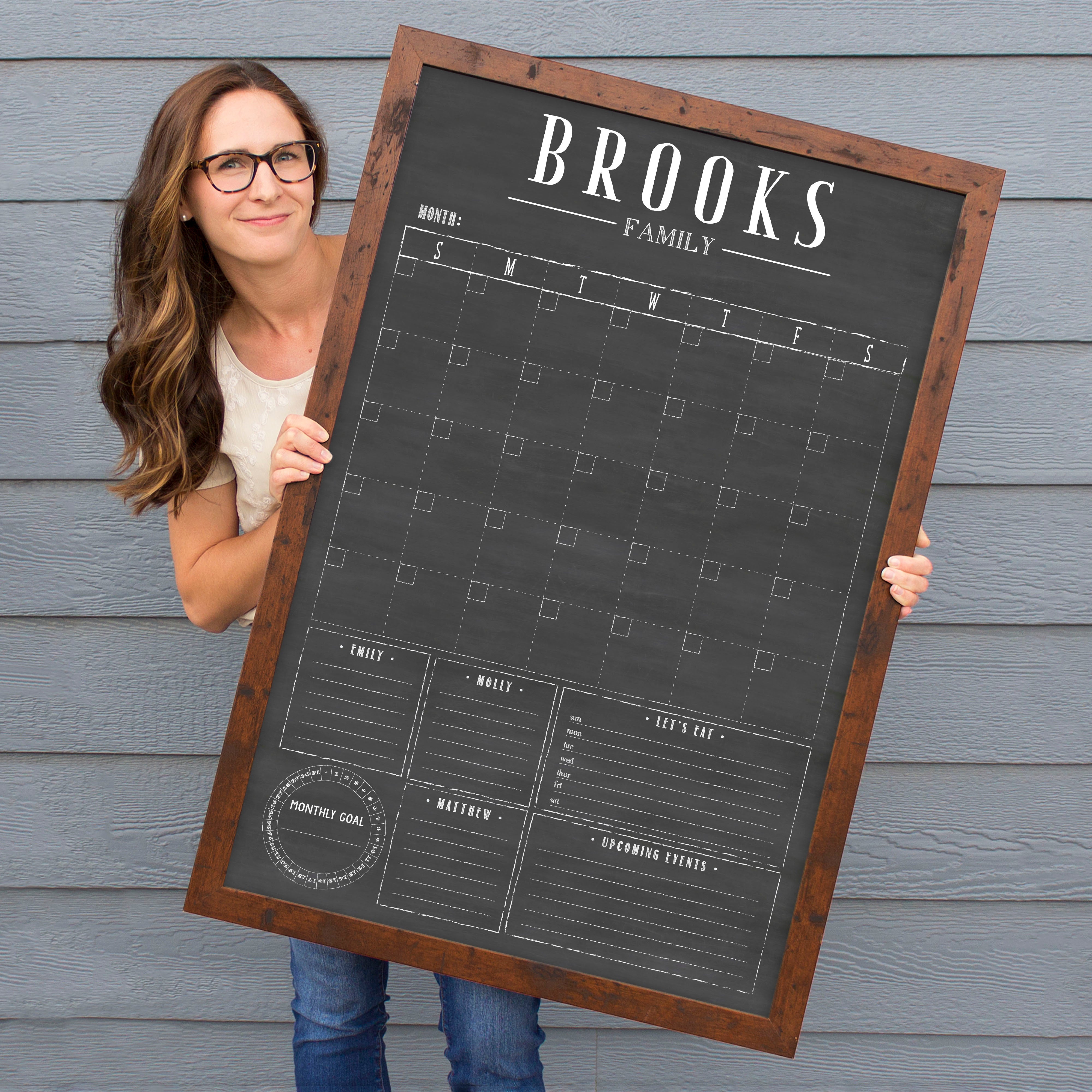 Framed Month + Goal Chalkboard Calendar + 5 sections | Vertical Swanson