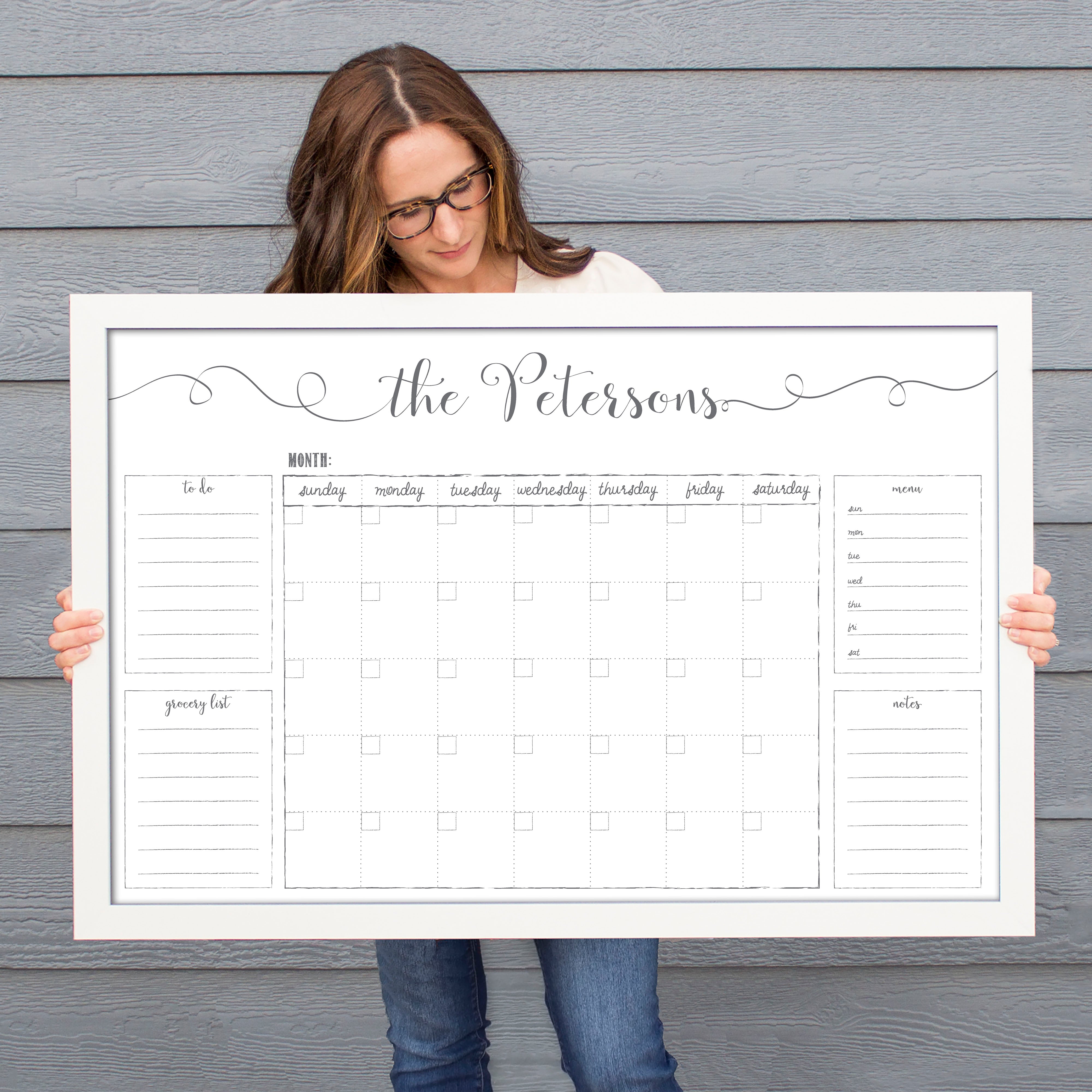 Monthly Framed Whiteboard Calendar + 4 sections | Horizontal Knope