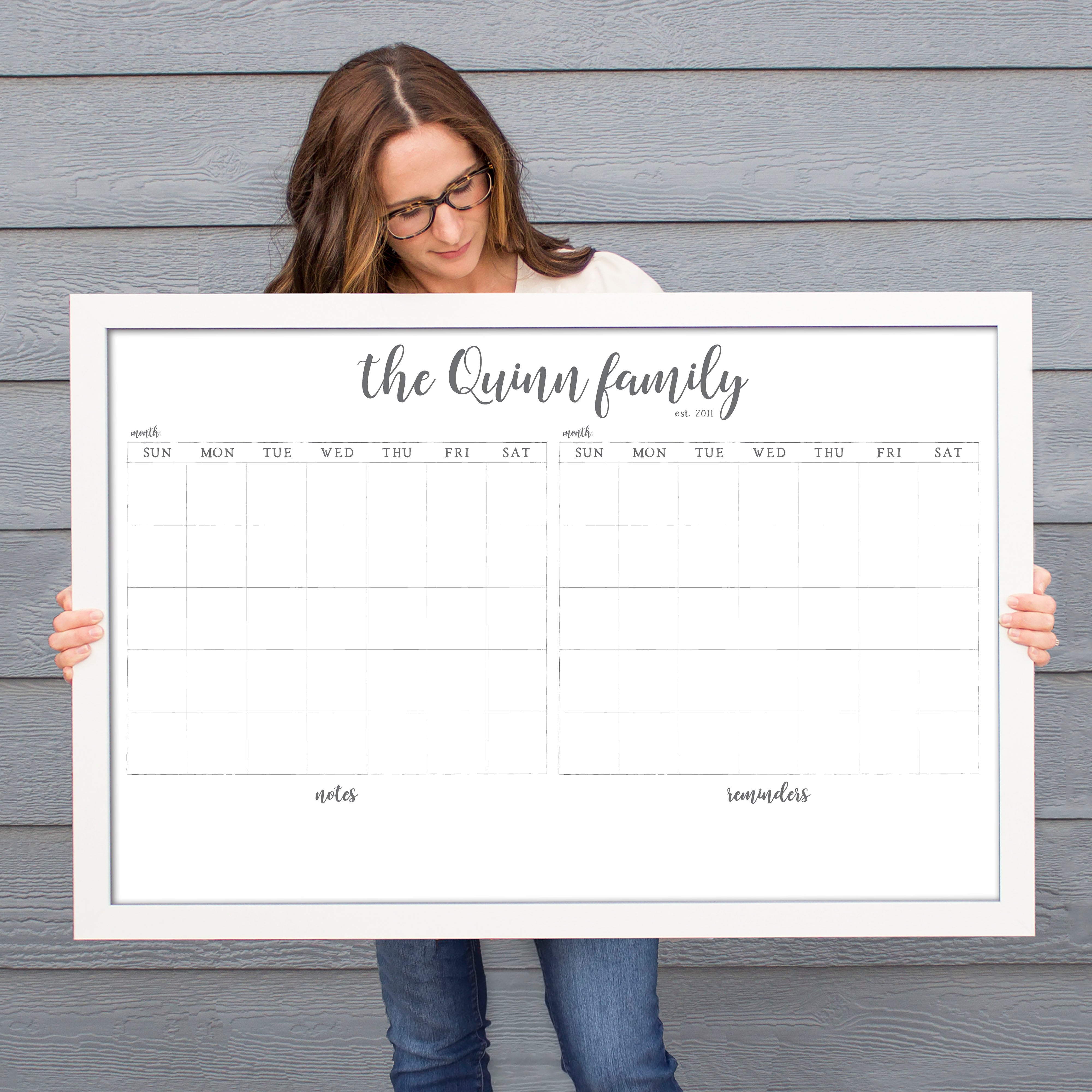 2 Month Framed Whiteboard Calendar + 2 sections | Horizontal Perkins
