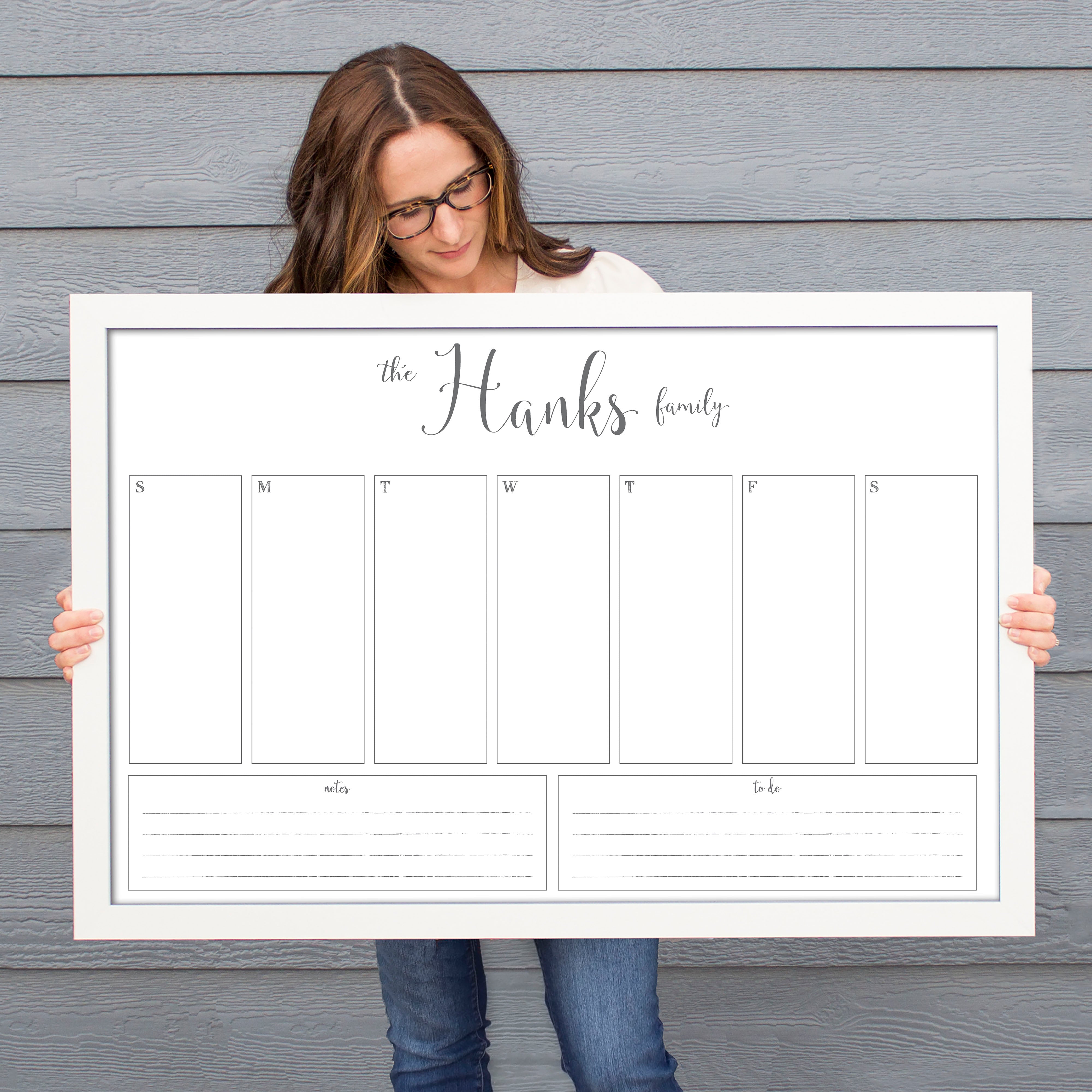 Weekly Framed Whiteboard Calendar + 2 sections | Horizontal Knope