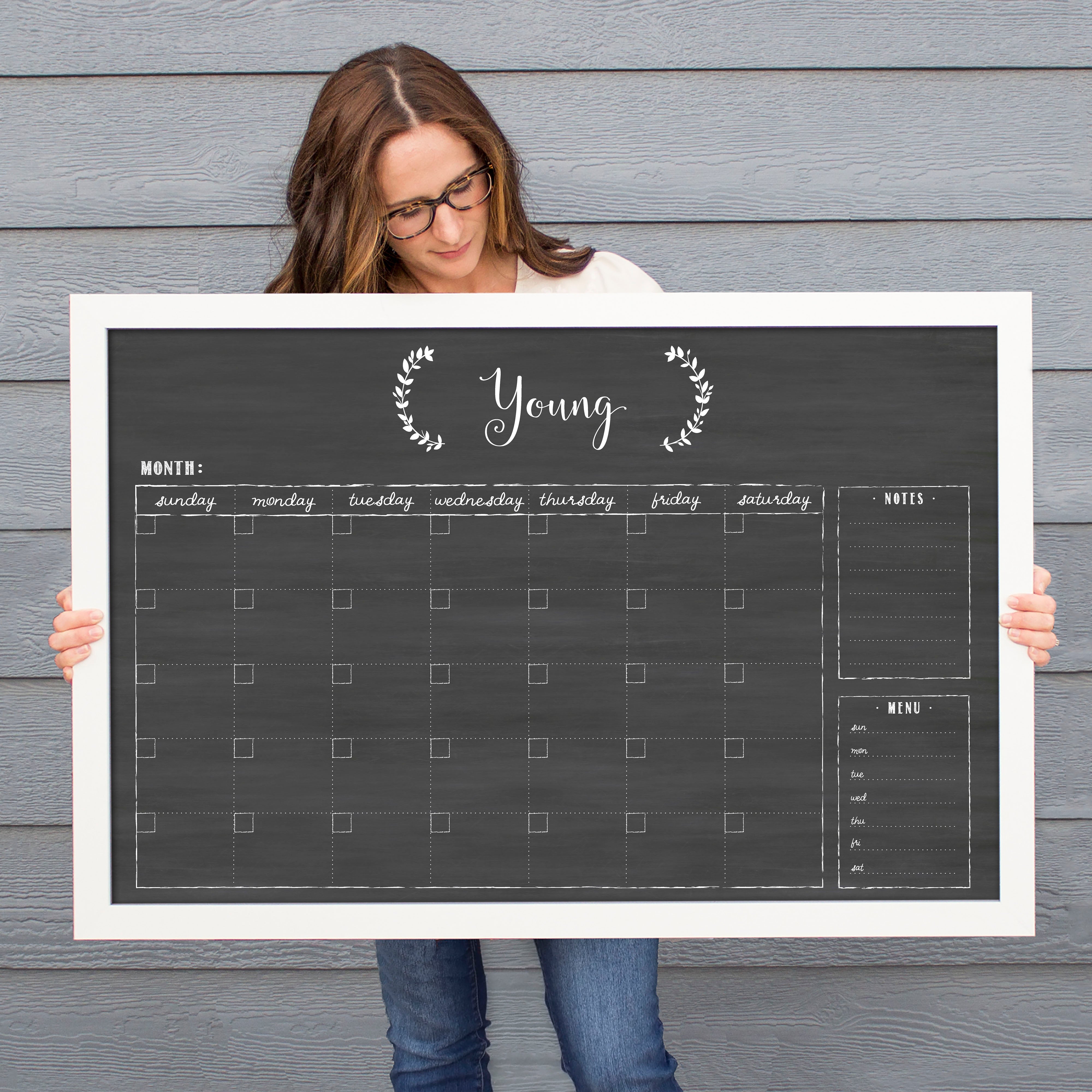 Monthly Framed Chalkboard Calendar + 2 sections | Horizontal Eagleton