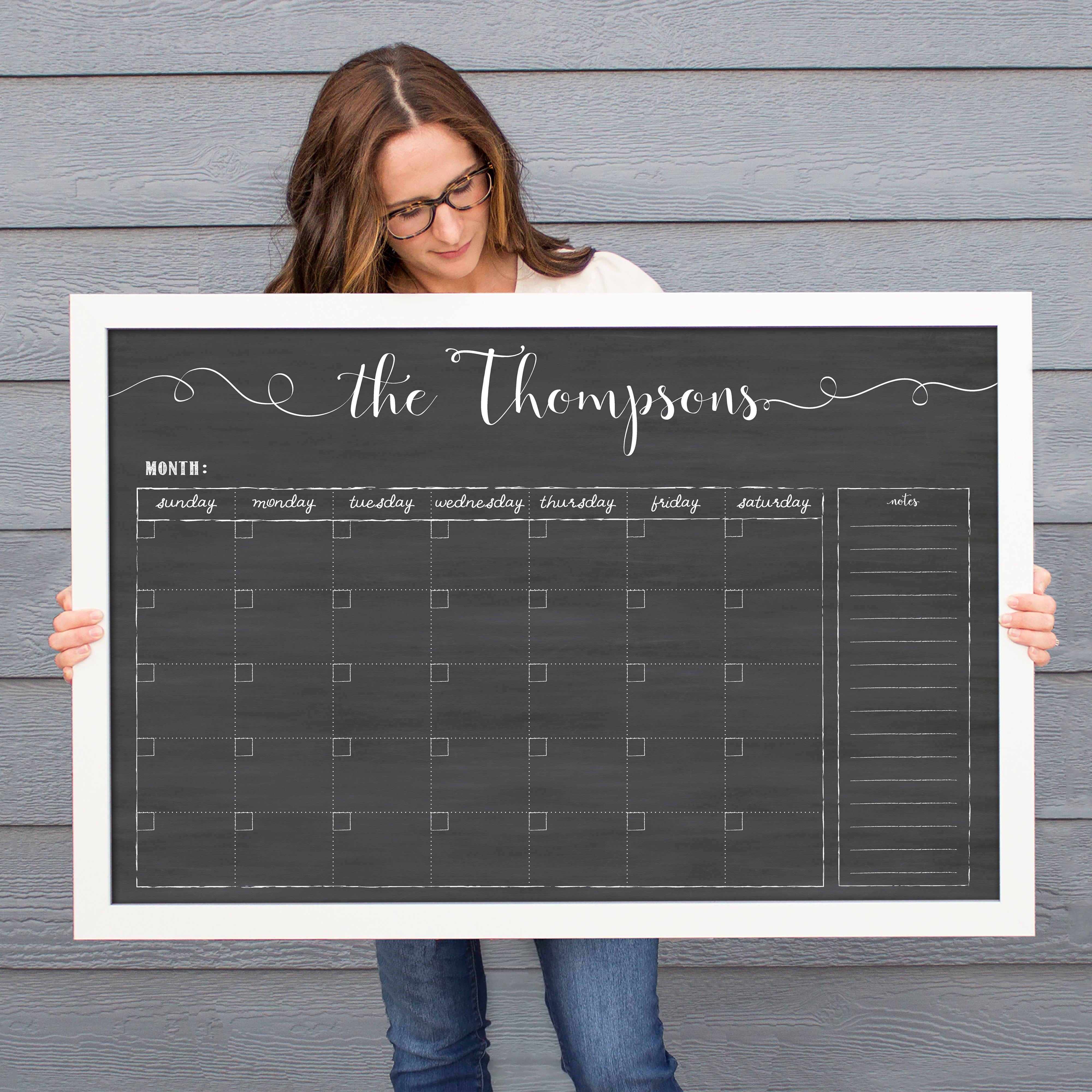 Monthly Framed Chalkboard Calendar + 1 section | Horizontal Knope