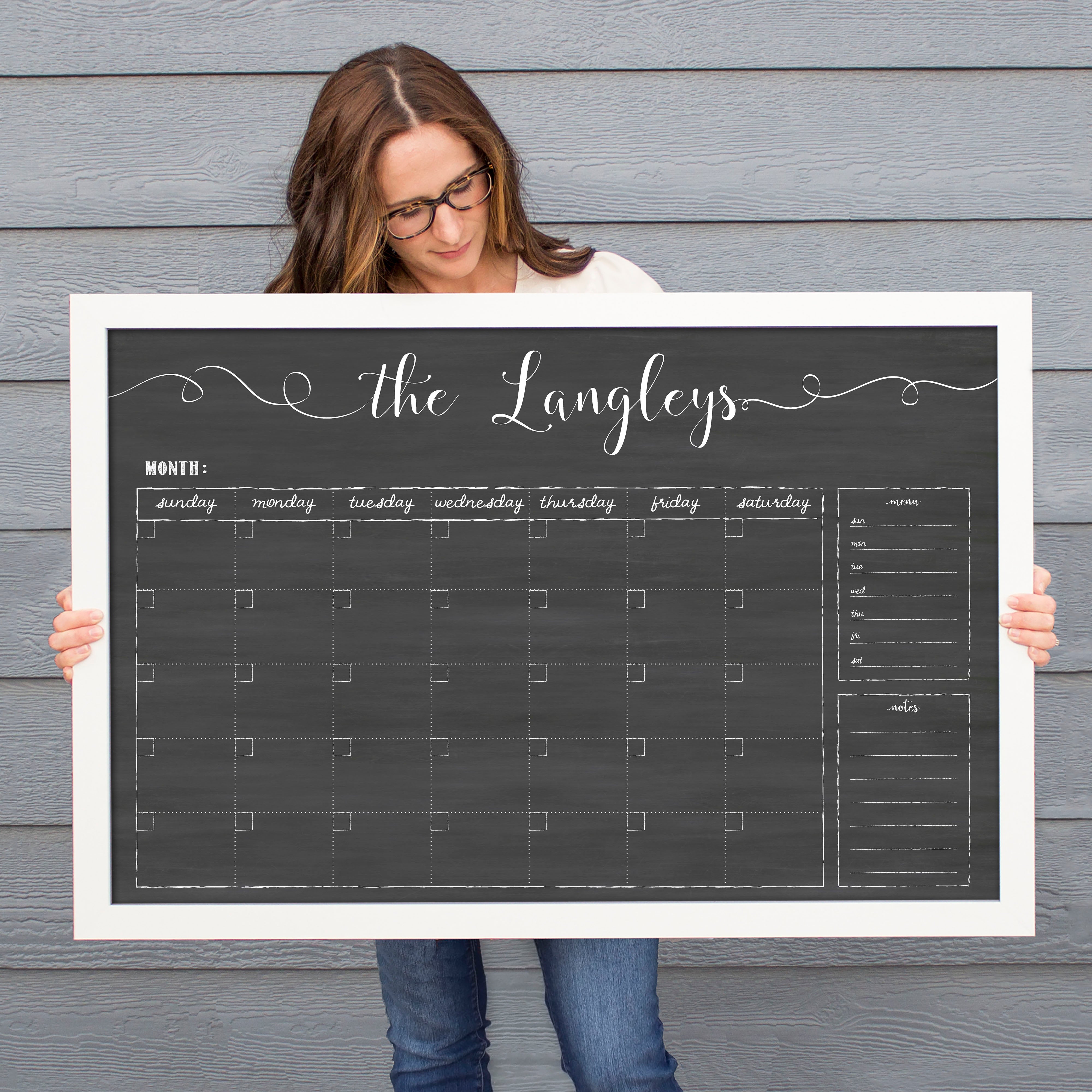 Monthly Framed Chalkboard Calendar + 2 sections | Horizontal Knope