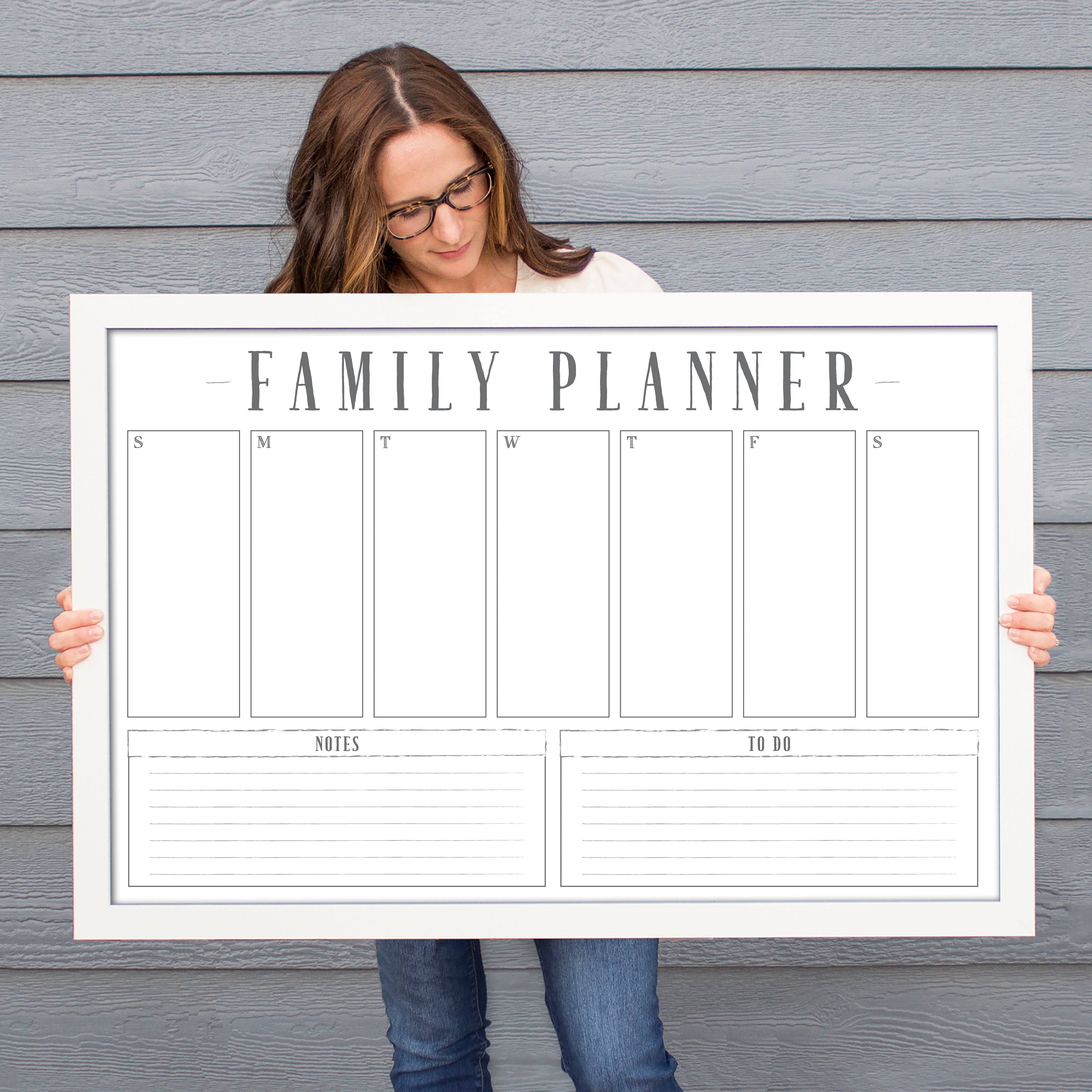 Weekly Framed Whiteboard Calendar + 2 sections | Horizontal Swanson