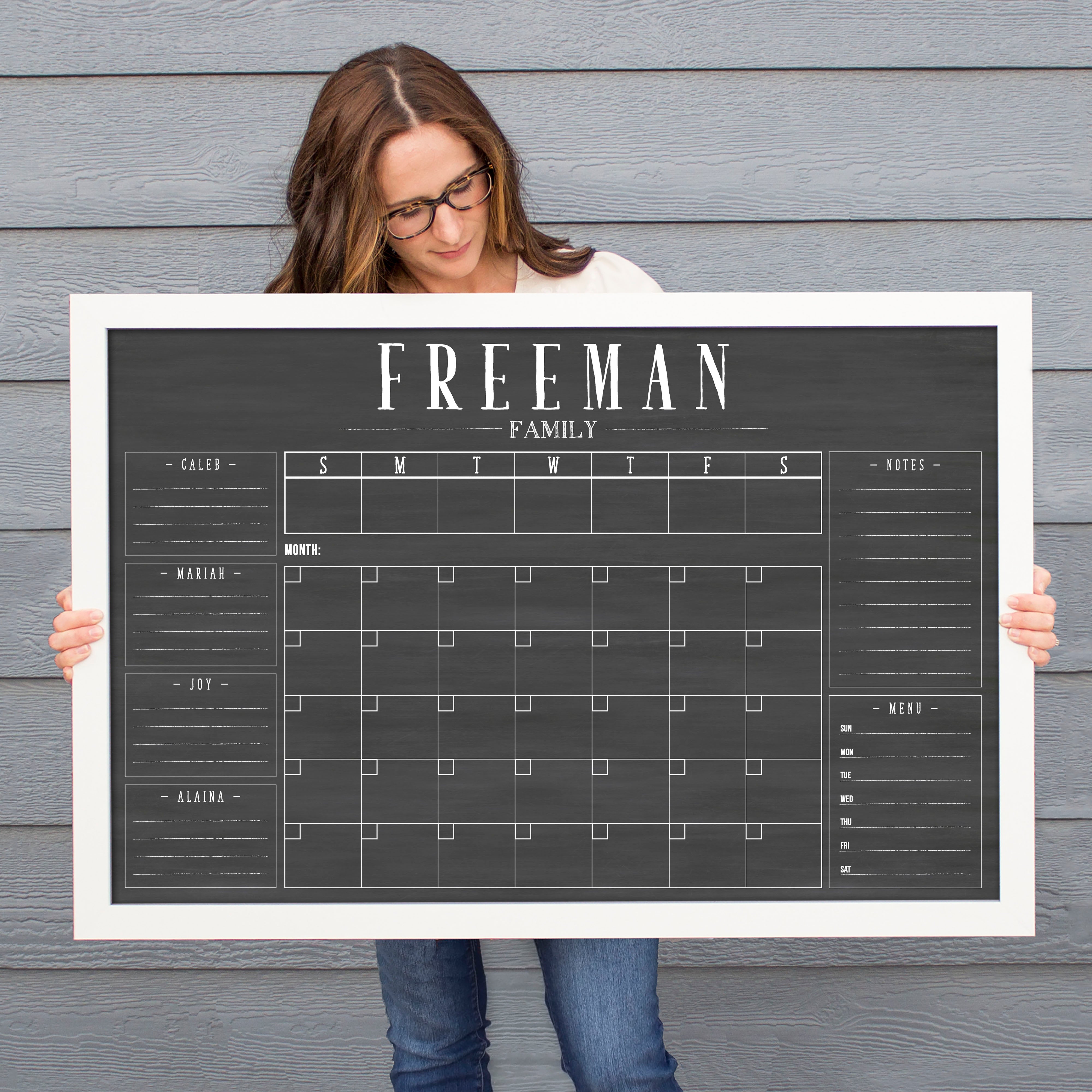 Week & Month Combo Framed Chalkboard + 6 sections | Horizontal Swanson