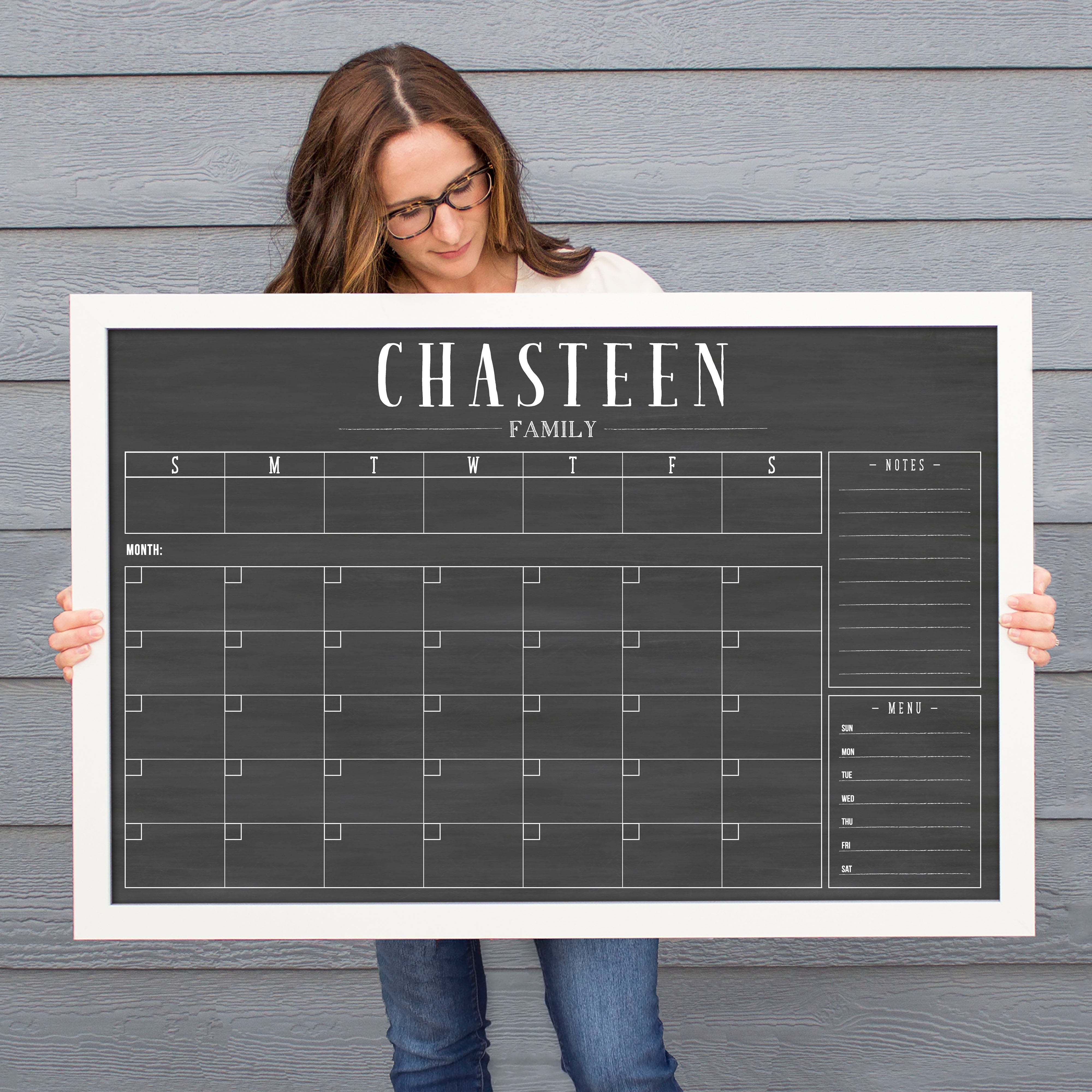 Week & Month Combo Framed Chalkboard + 2 sections | Horizontal Swanson