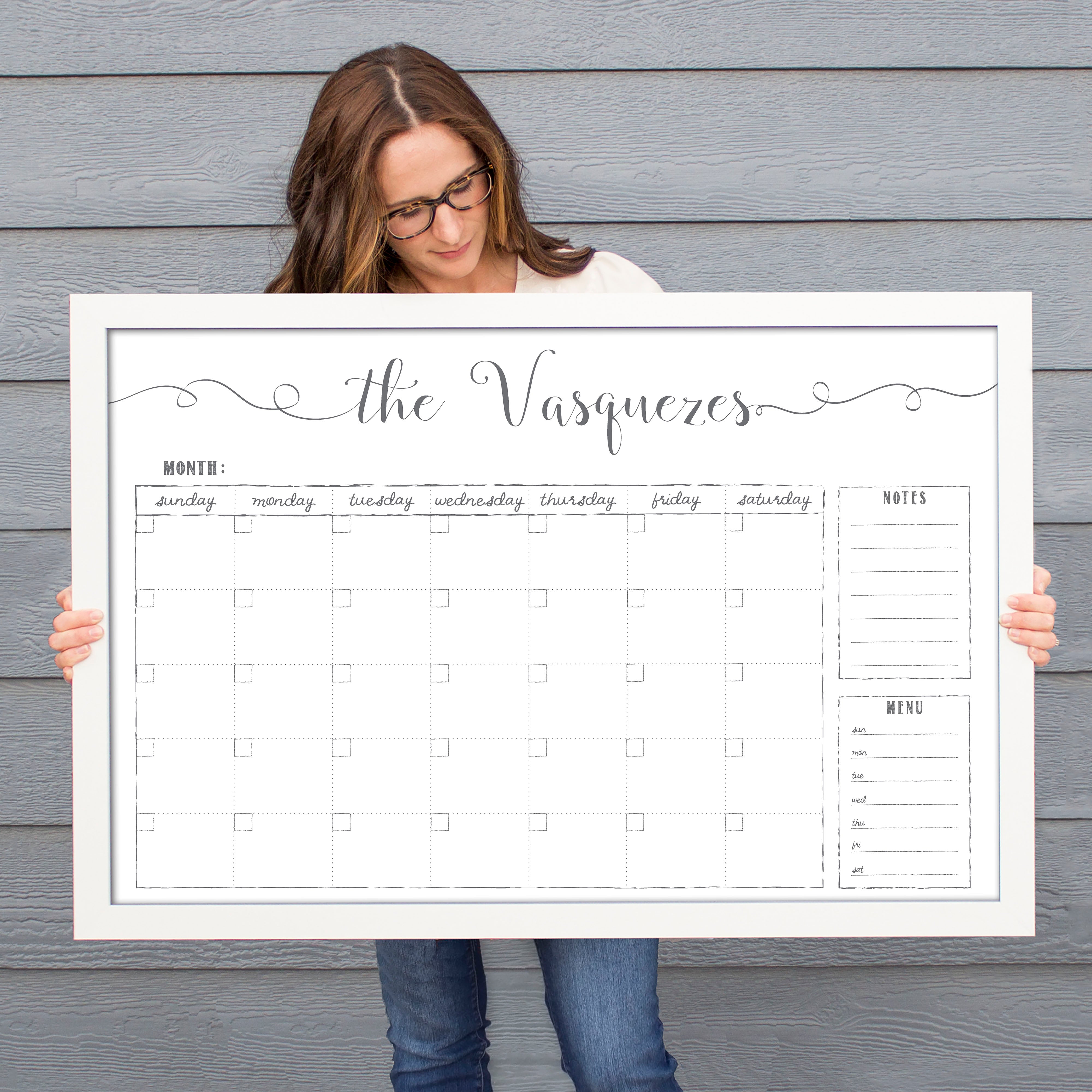 Monthly Framed Whiteboard Calendar + 2 sections | Horizontal Knope