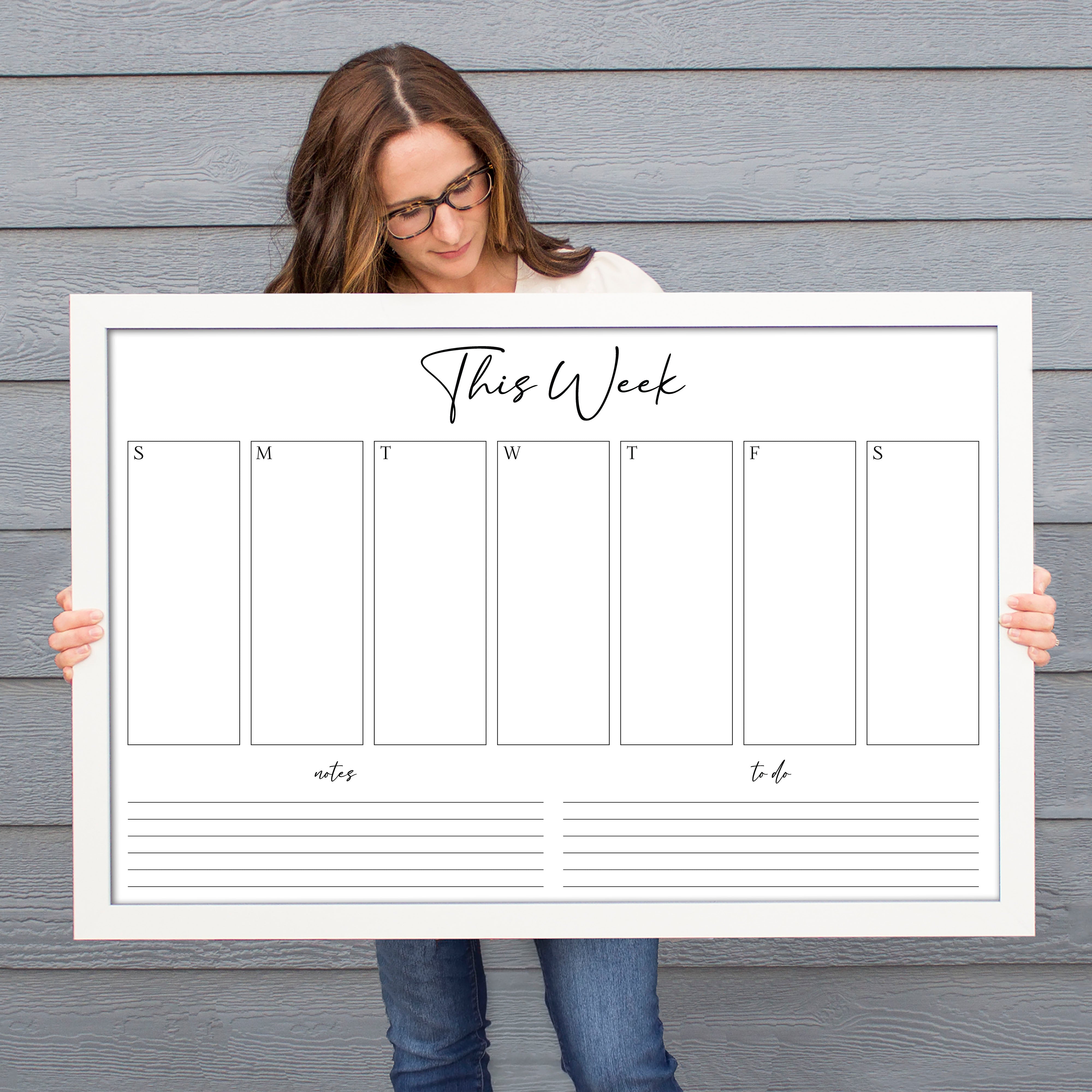 Weekly Framed Whiteboard Calendar + 2 sections | Horizontal Pennington