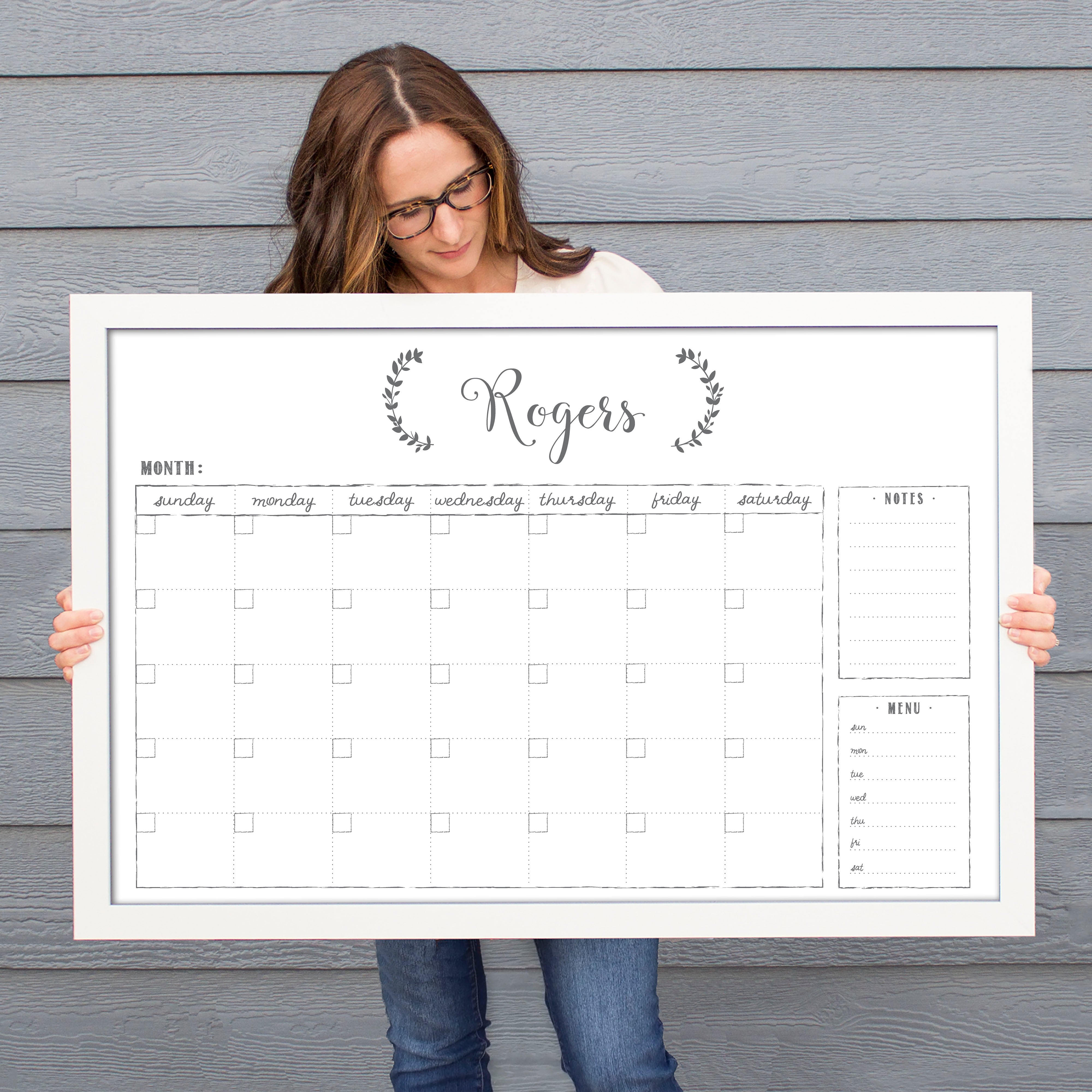 Monthly Framed Whiteboard Calendar + 2 sections | Horizontal Eagleton