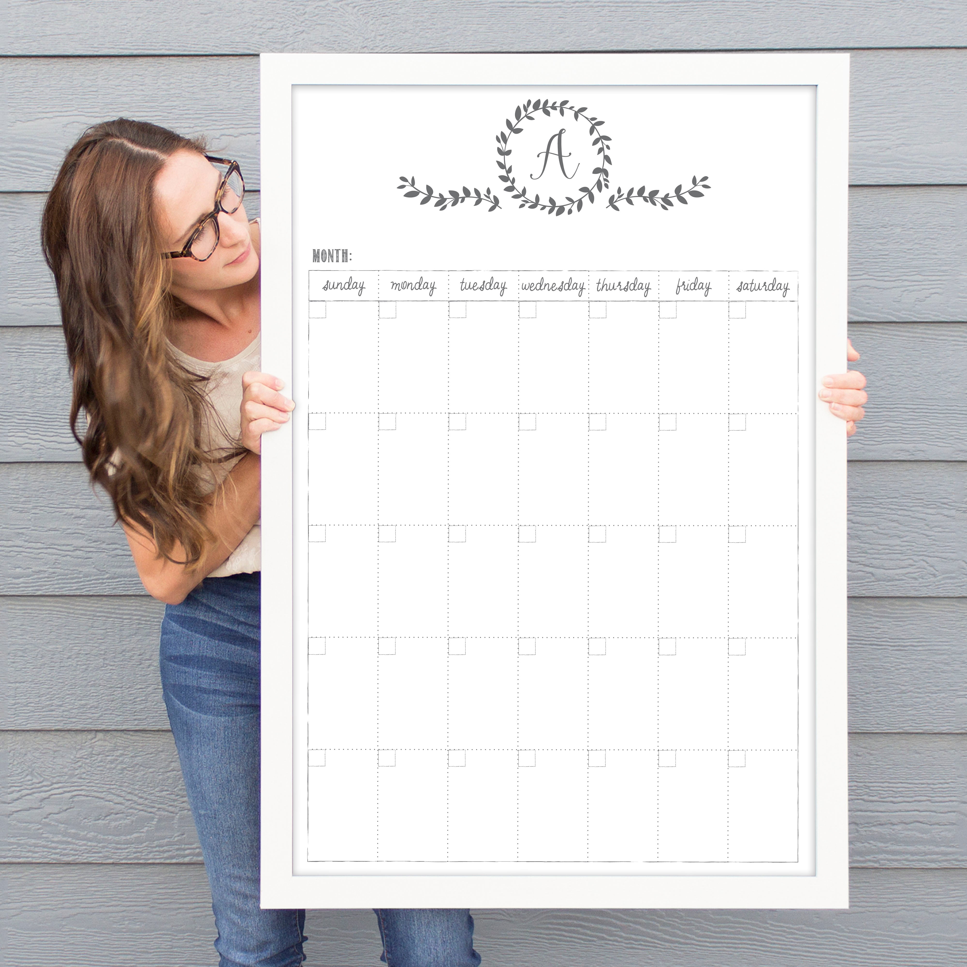 Monthly Framed Whiteboard Calendar | Vertical Donna