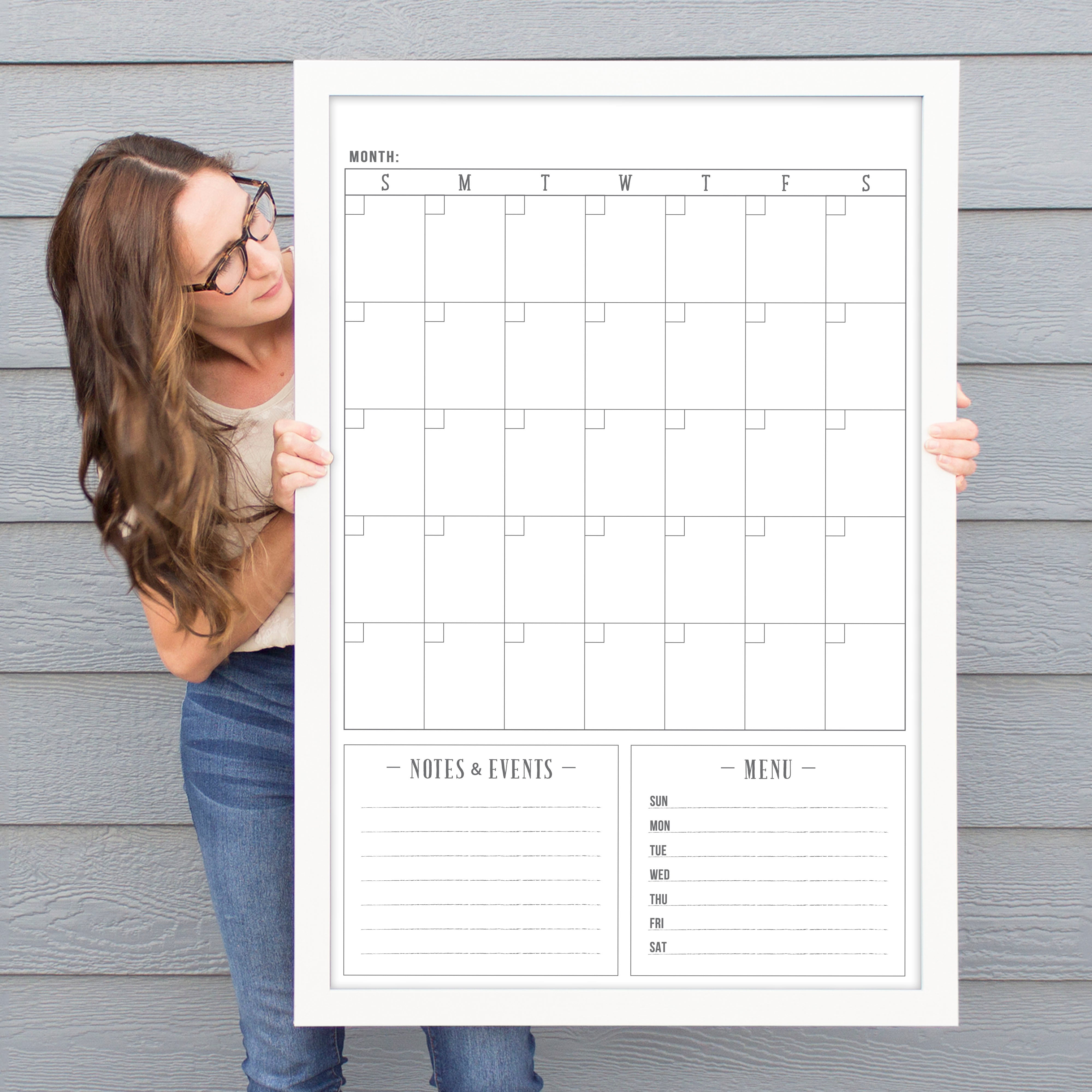 Monthly Framed Whiteboard Calendar + 2 sections | Vertical Swanson