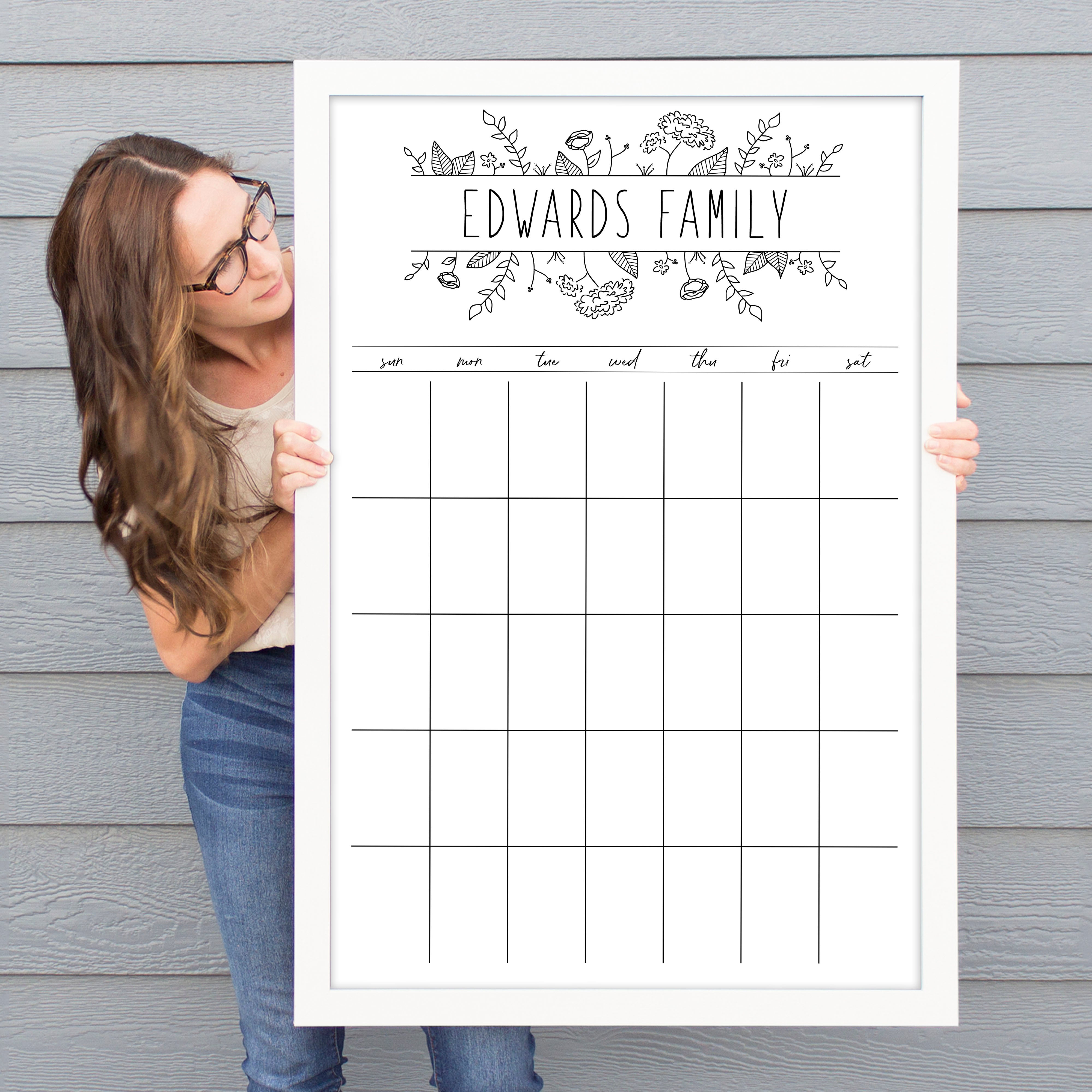 Monthly Framed Whiteboard Calendar | Vertical Lucy