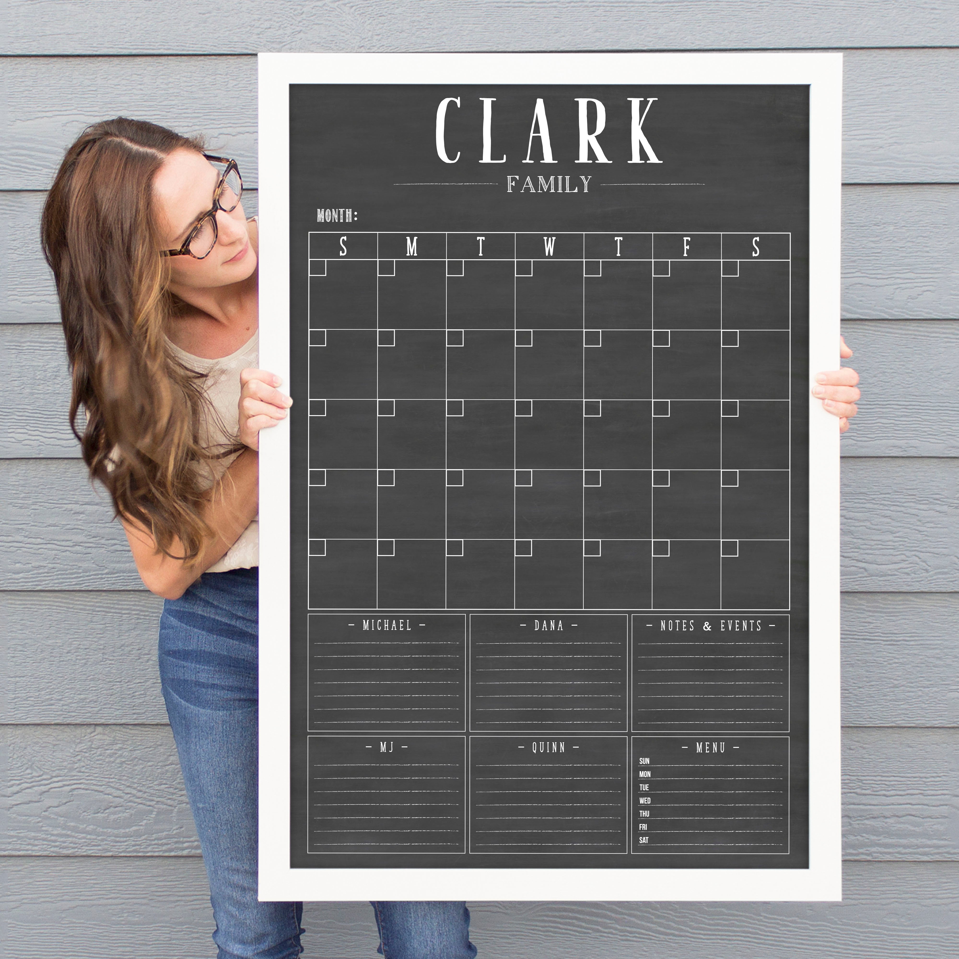 Monthly Framed Chalkboard Calendar + 6 sections | Vertical Swanson