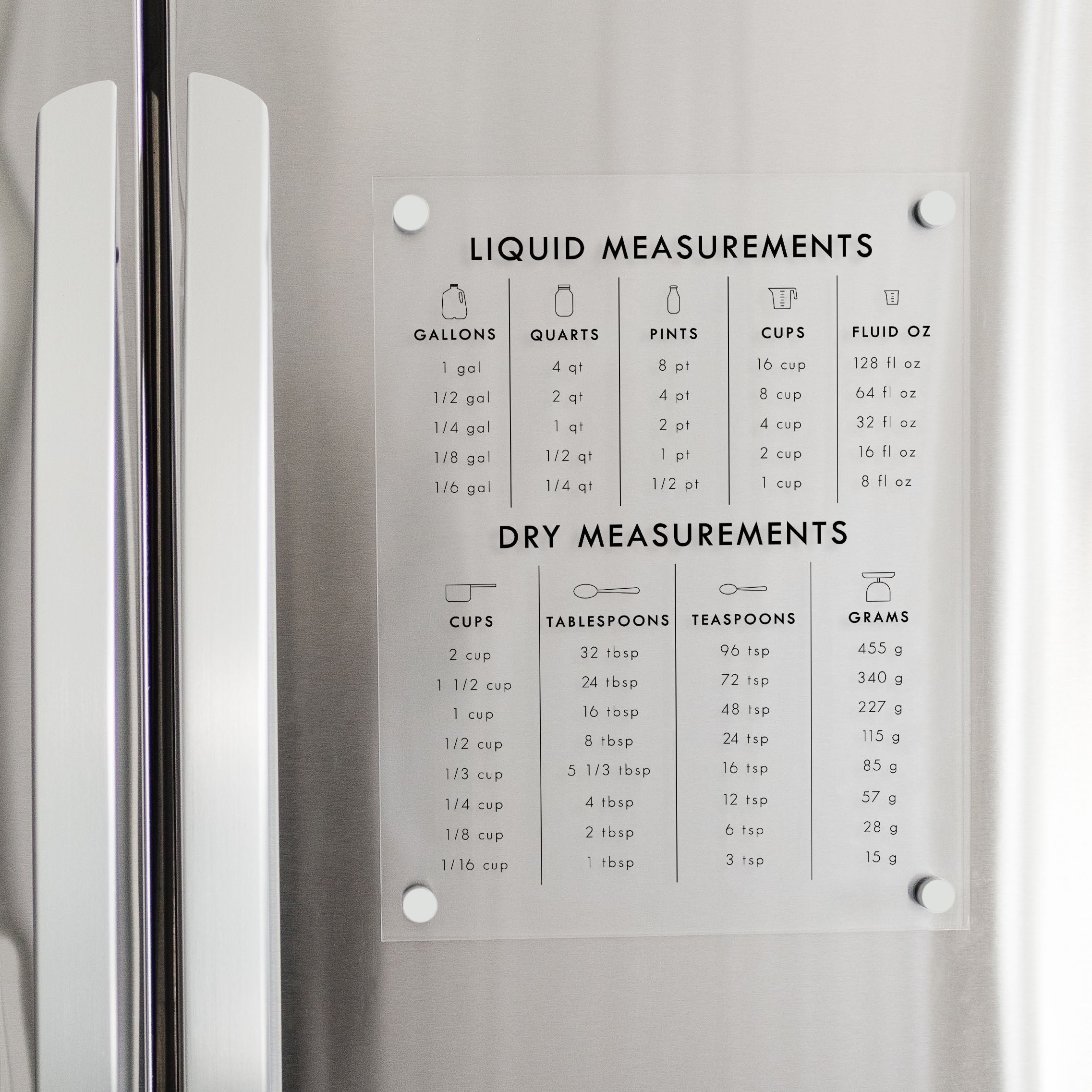 Clear Acrylic Magnetic Kitchen Conversion Chart