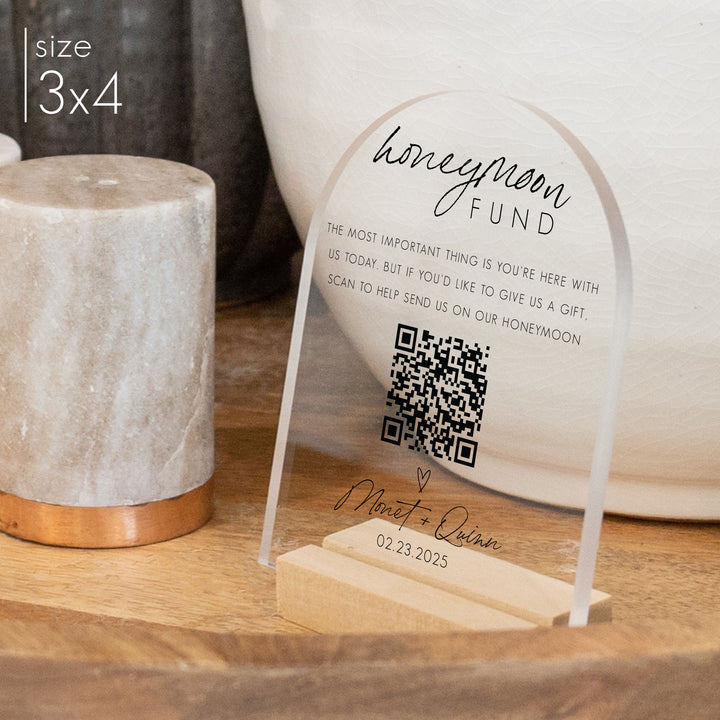 Clear Acrylic Honeymoon Fund Sign | Vertical Jones
