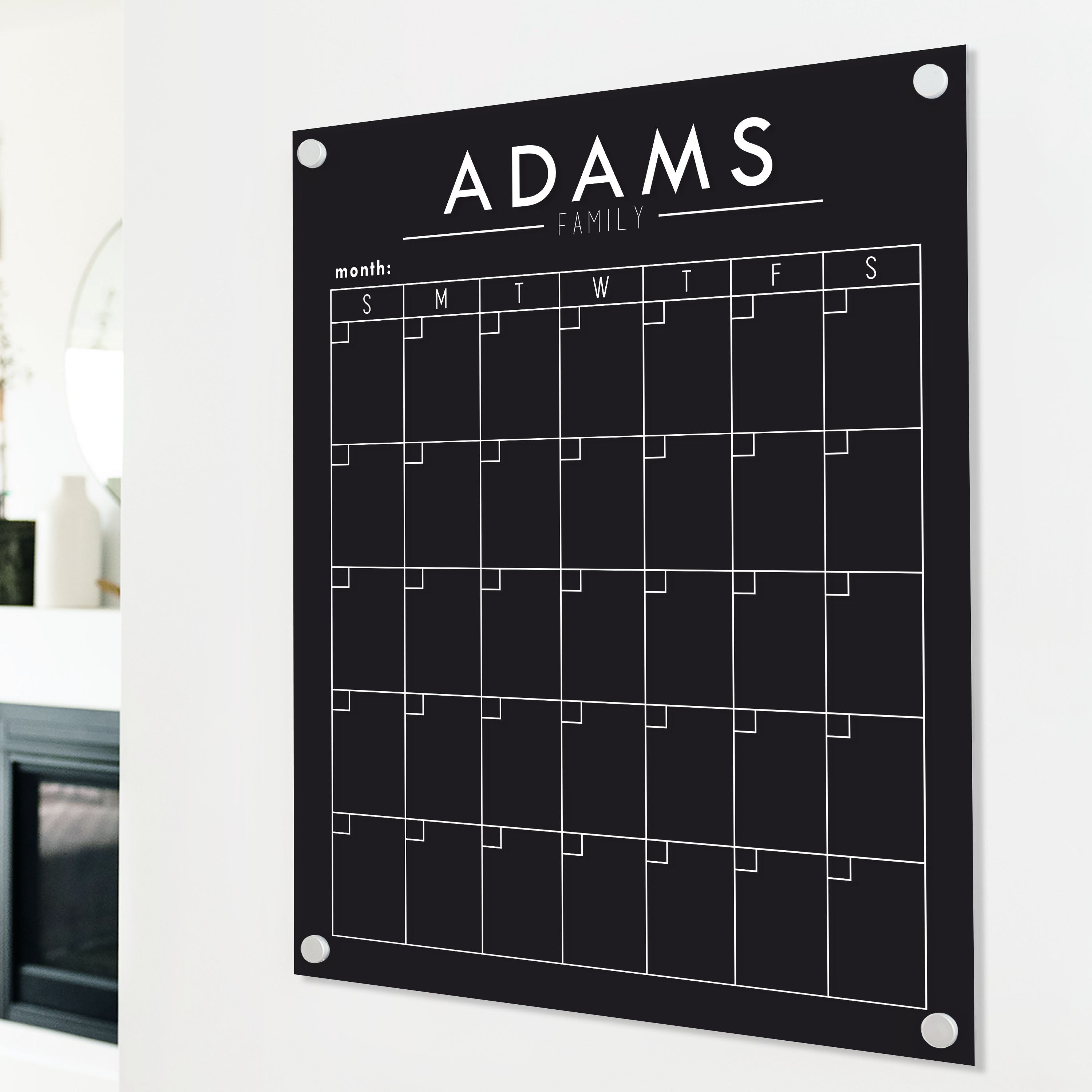 Monthly Black Acrylic Calendar | Vertical Craig