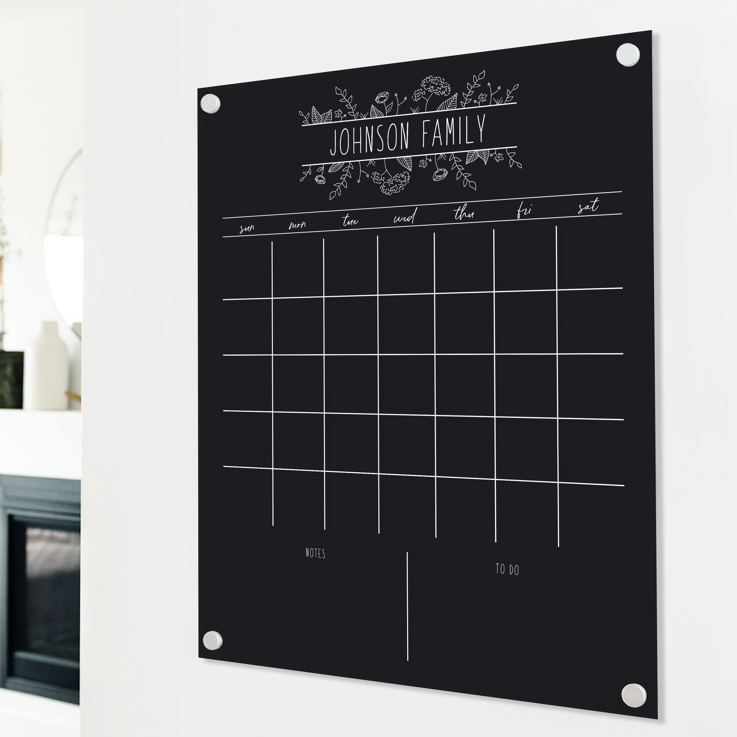 Monthly Black Acrylic Calendar + 2 Sections | Vertical Lucy