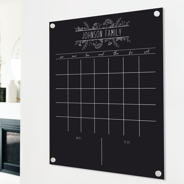 Monthly Black Acrylic Calendar + 2 Sections | Vertical Lucy