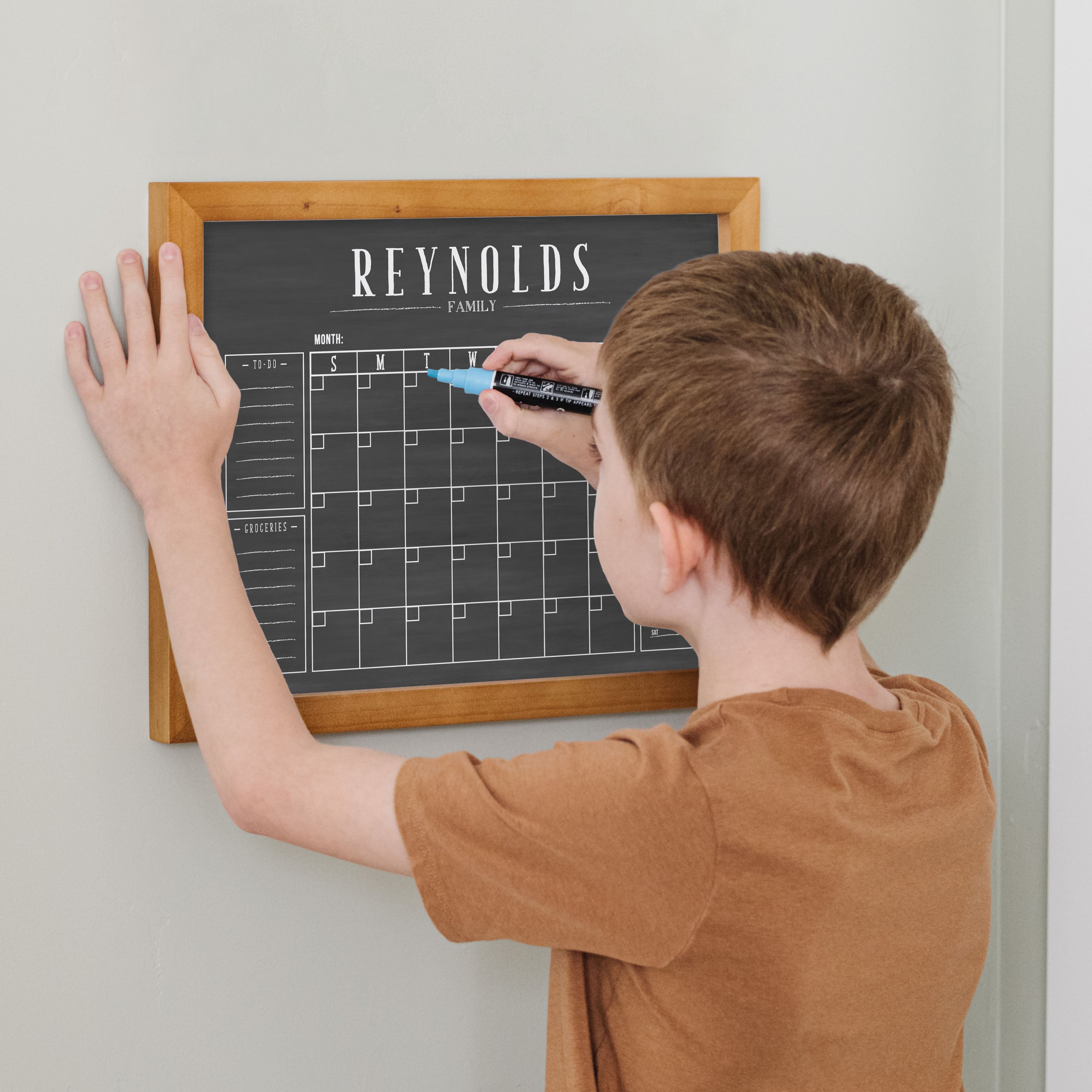 Monthly Framed Chalkboard Calendar + 4 sections | Horizontal Swanson