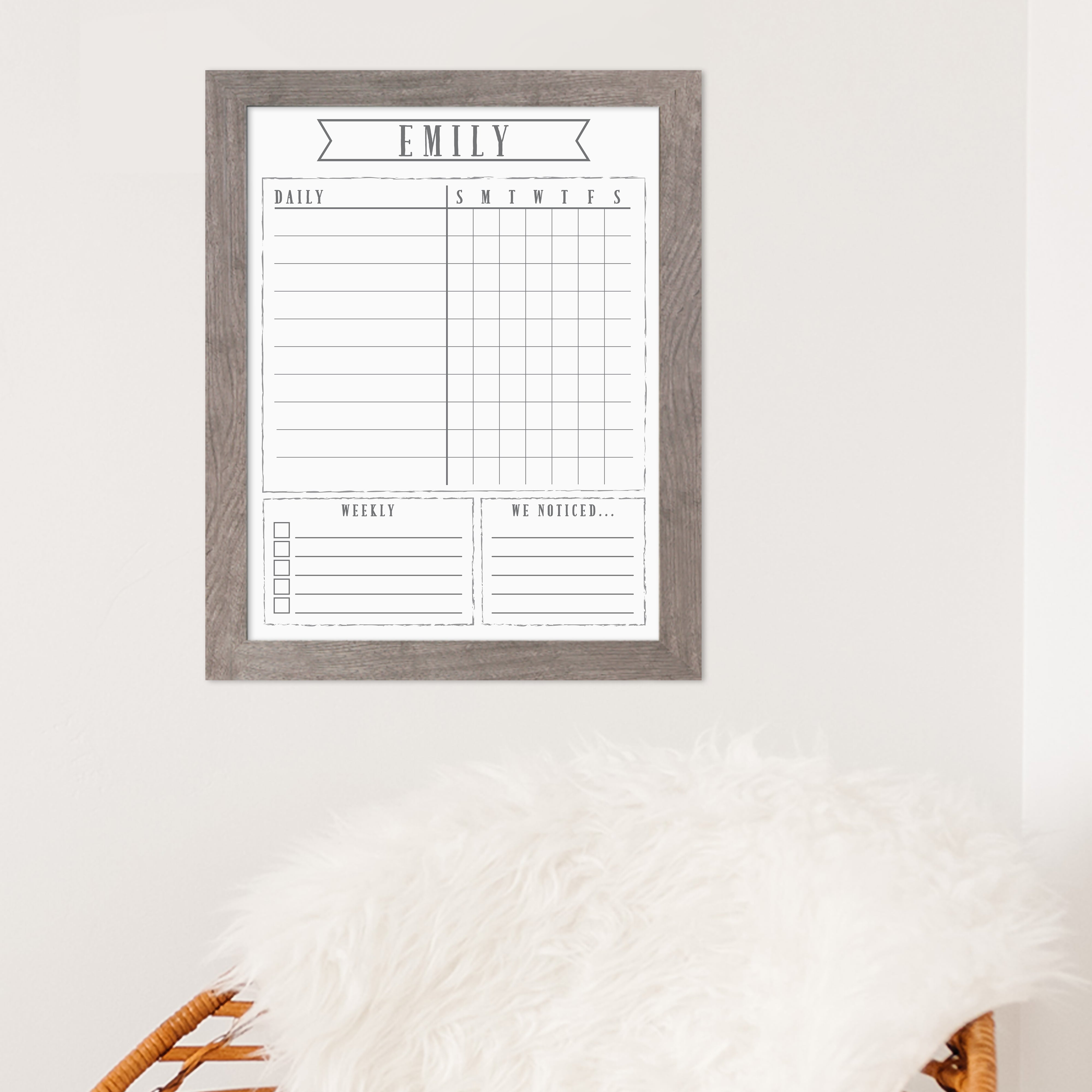 1 Person Framed Whiteboard Chore Chart  | Vertical Swanson