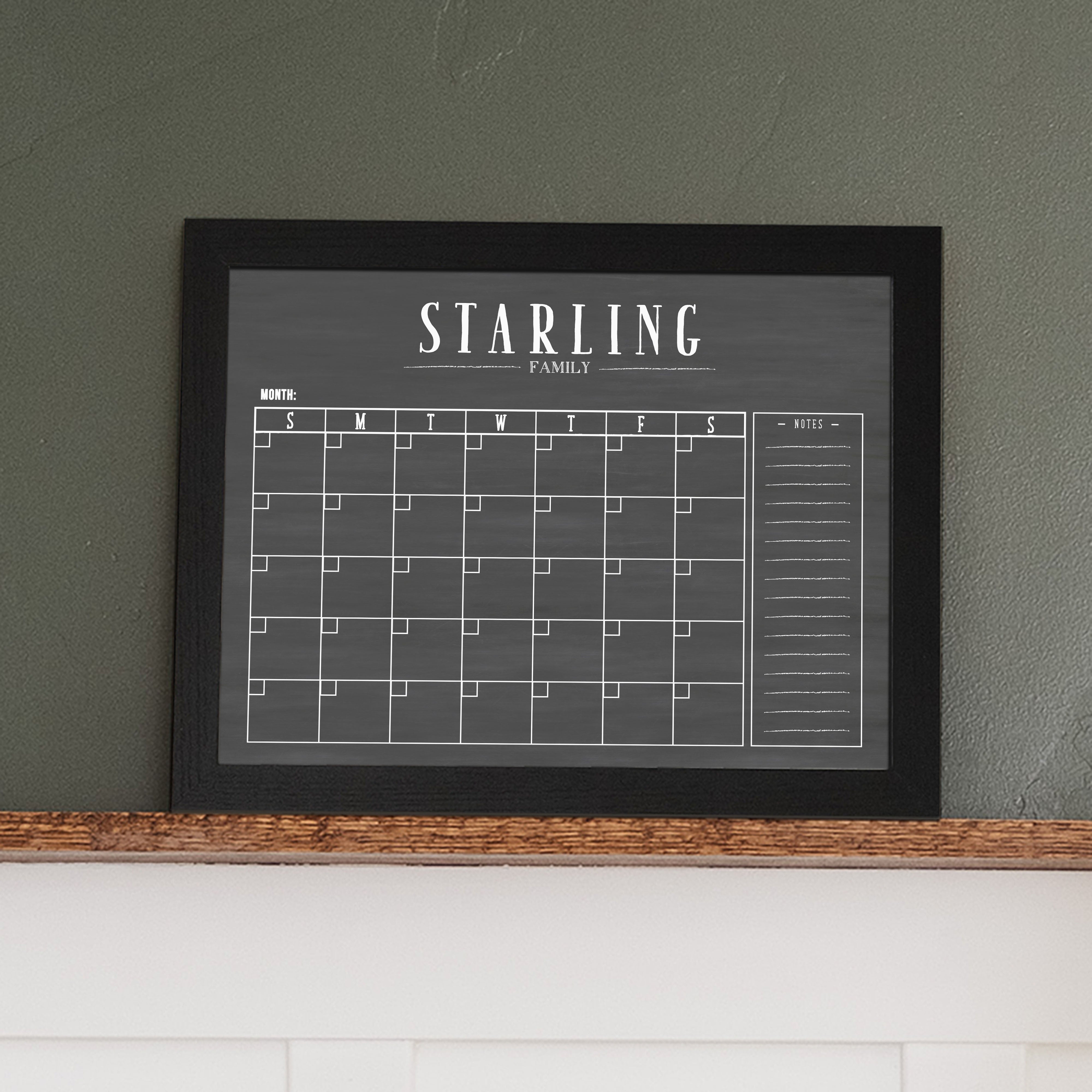 Monthly Framed Chalkboard Calendar + 1 section | Horizontal Swanson