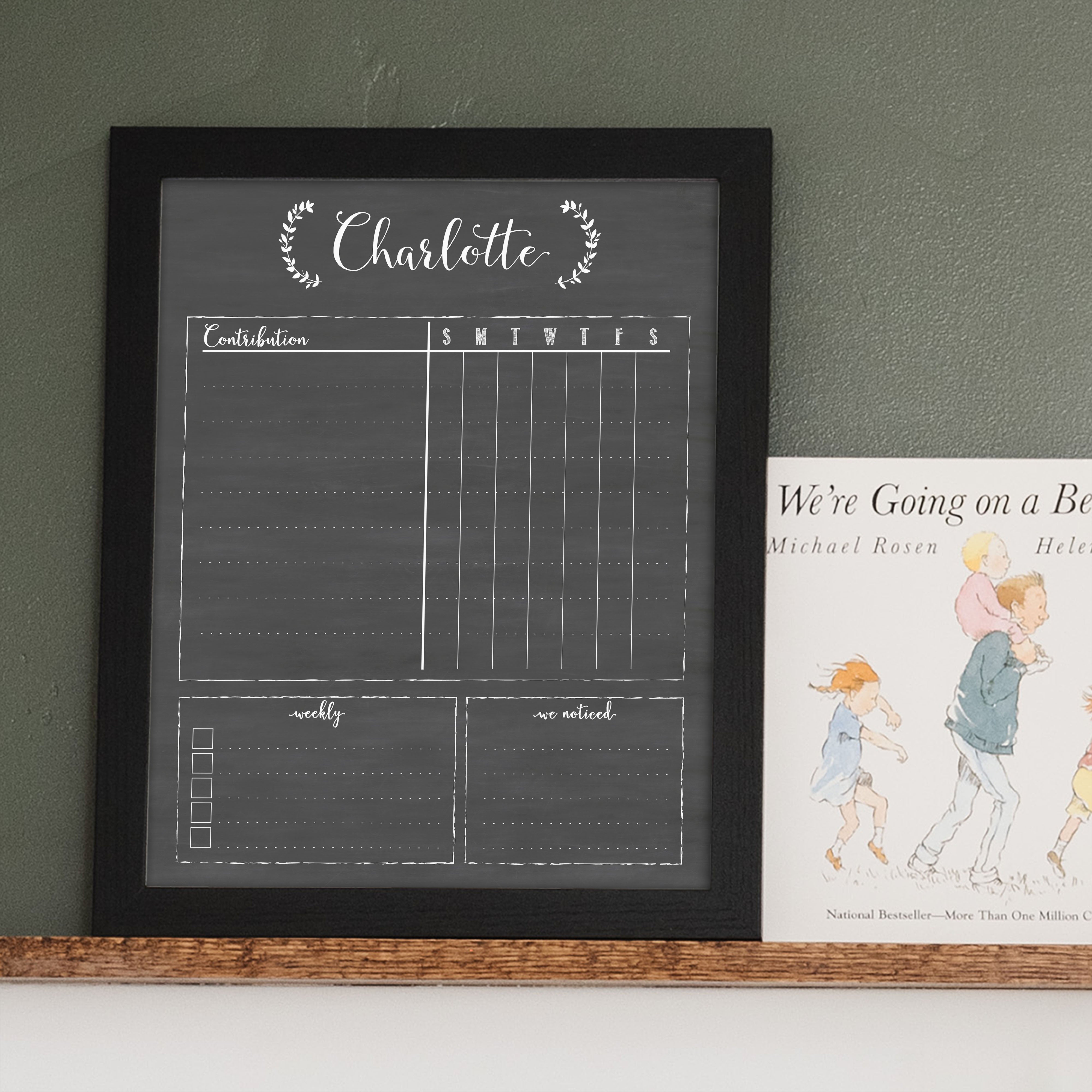 1 Person Framed Chalkboard Chore Chart  | Vertical Eagleton