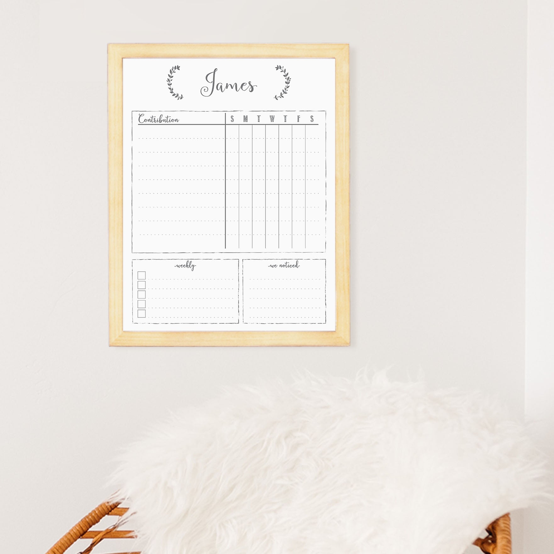 1 Person Framed Whiteboard Chore Chart  | Vertical Eagleton