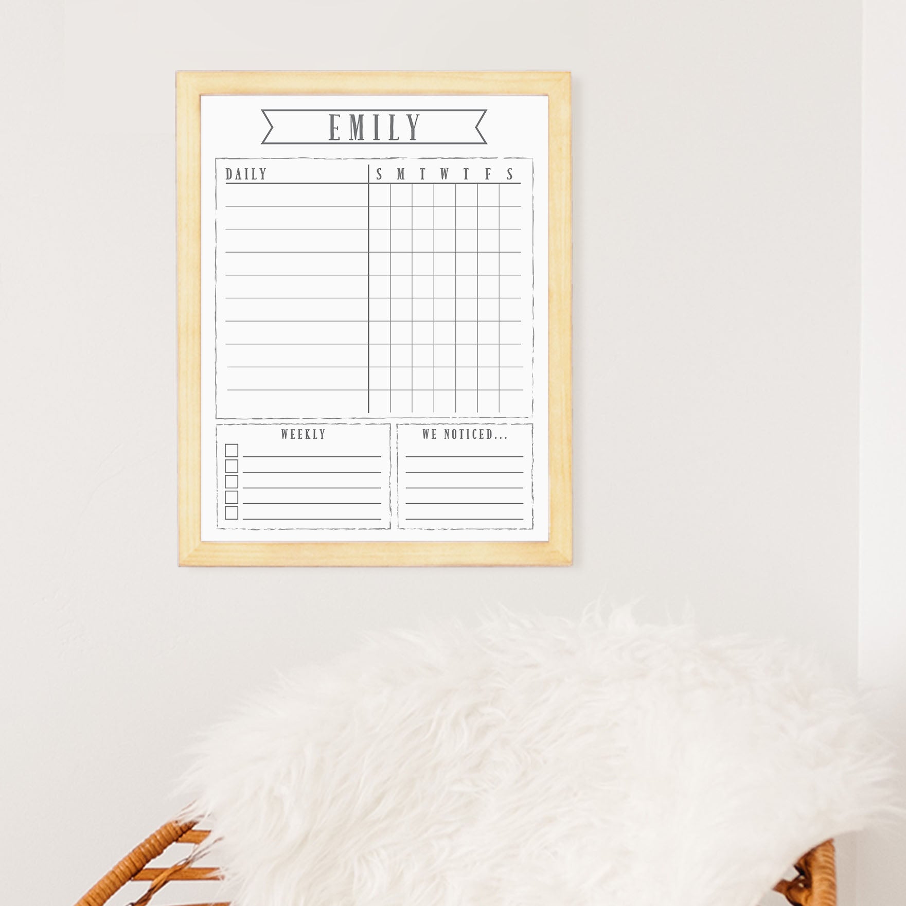 1 Person Framed Whiteboard Chore Chart  | Vertical Swanson