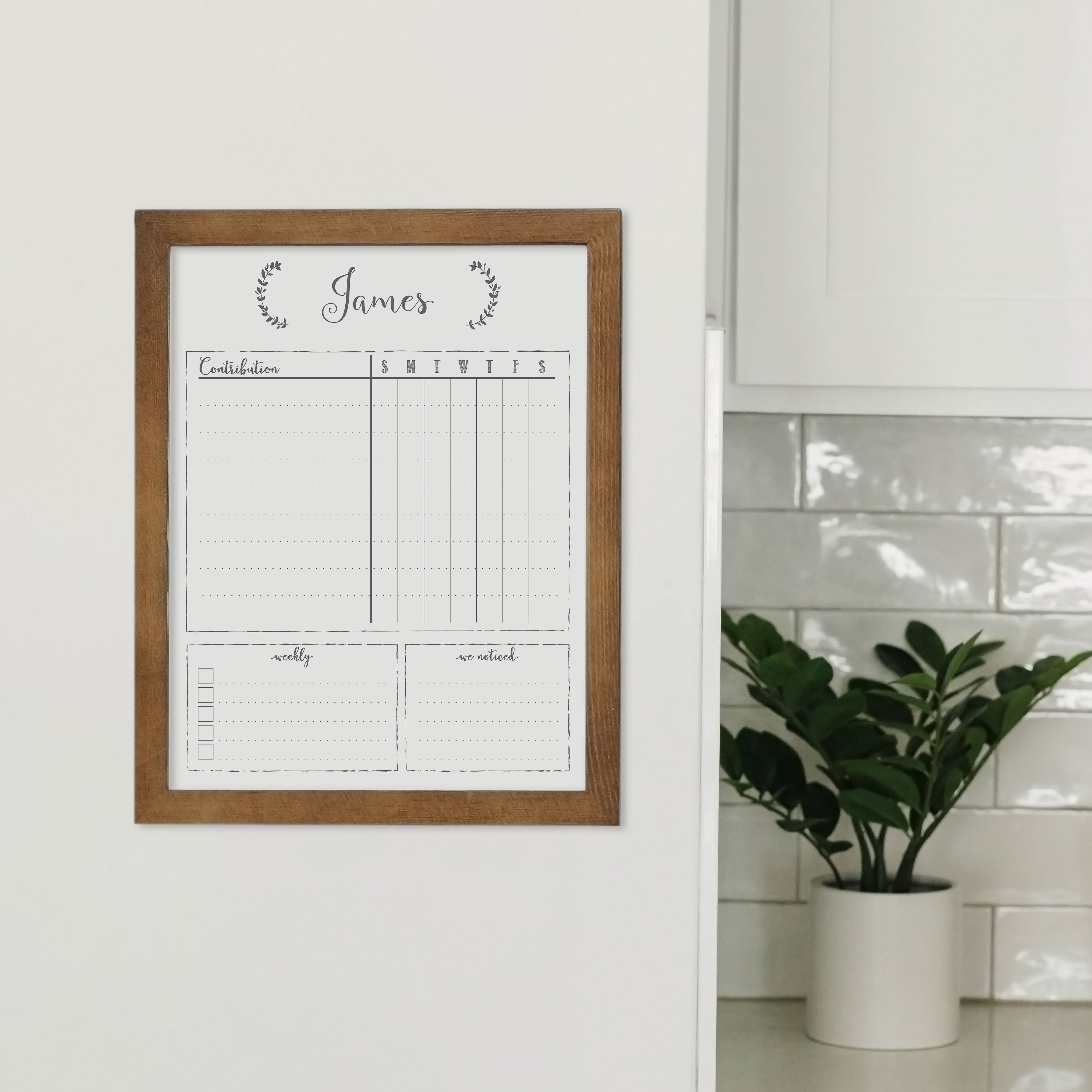 1 Person Framed Whiteboard Chore Chart  | Vertical Eagleton