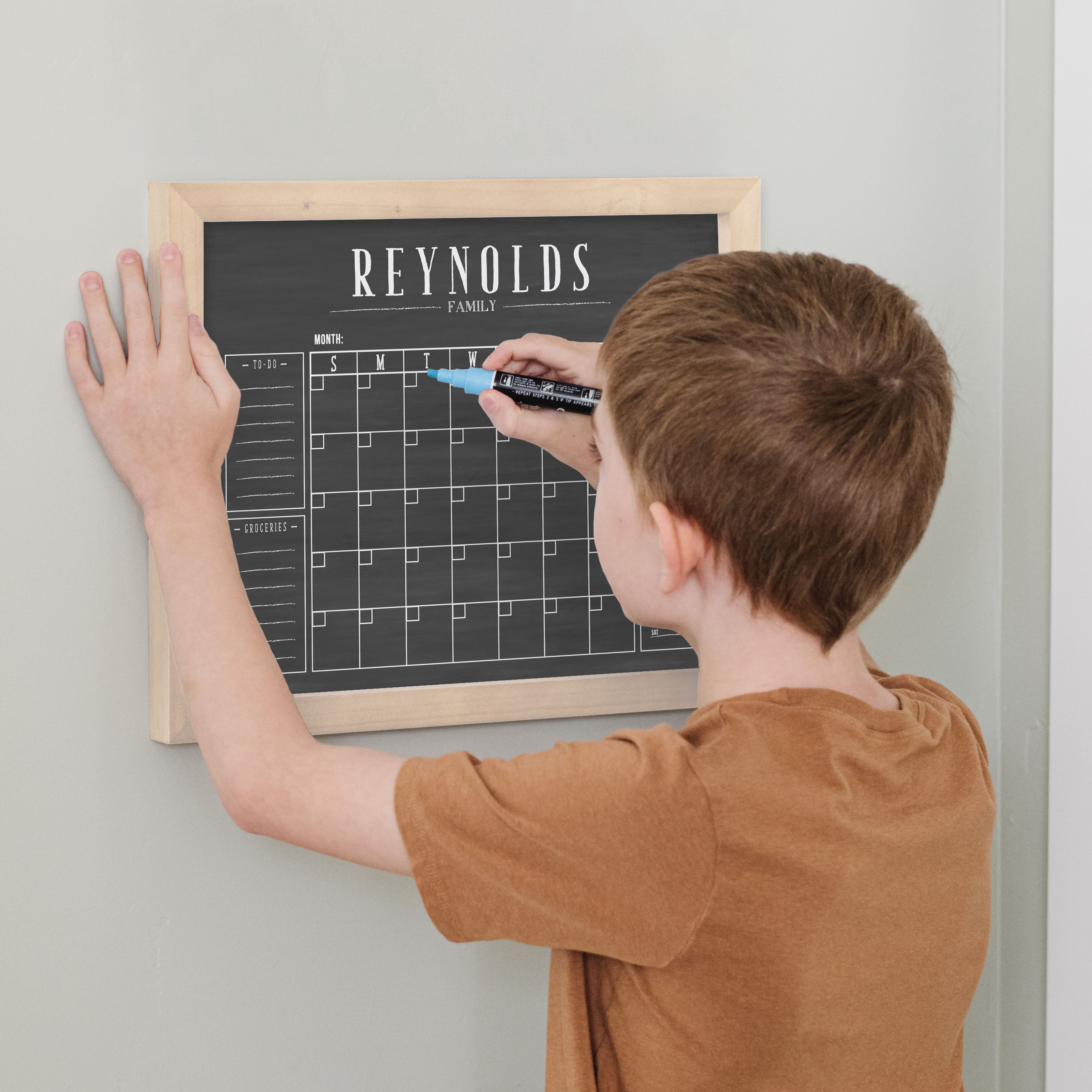 Monthly Framed Chalkboard Calendar + 4 sections | Horizontal Swanson