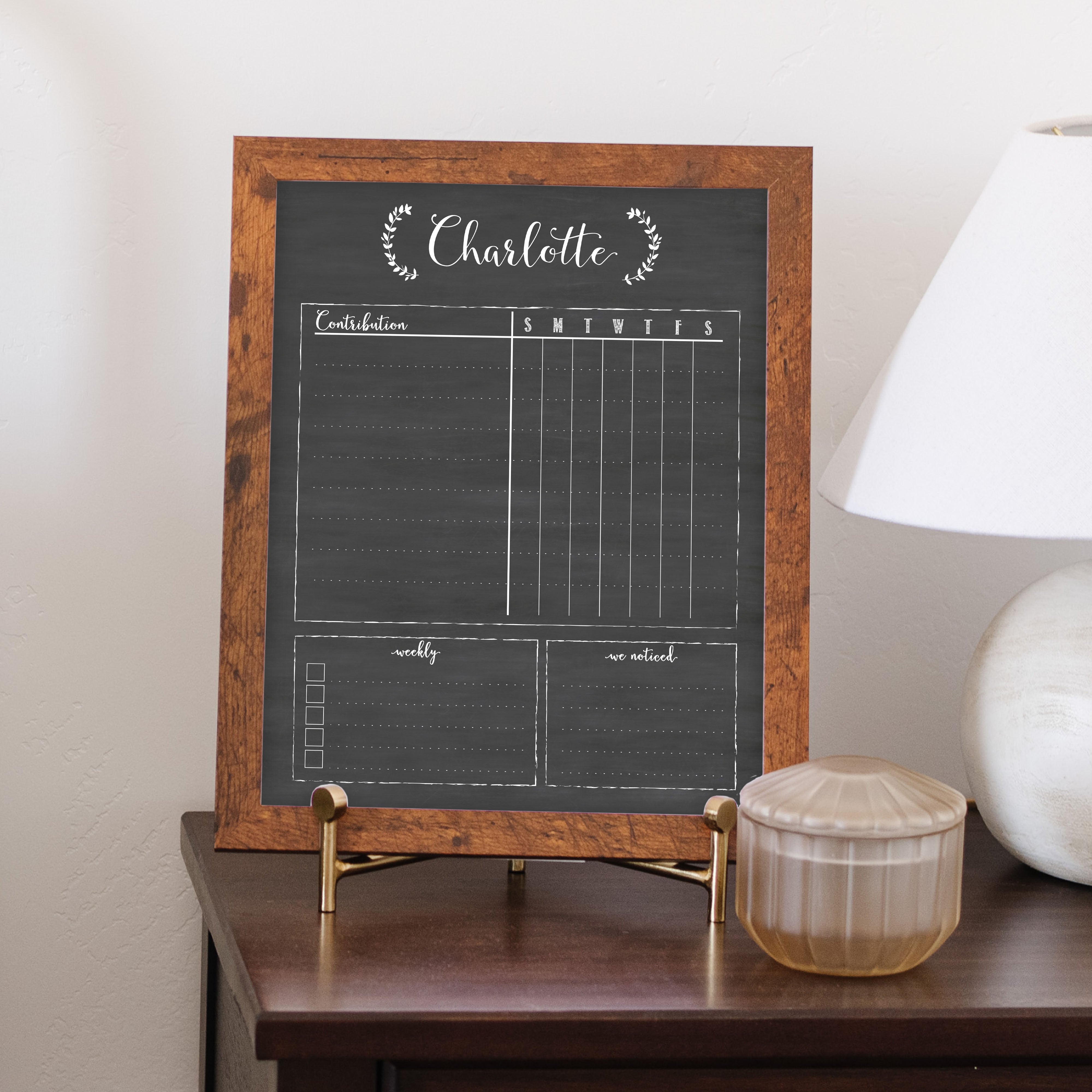 1 Person Framed Chalkboard Chore Chart  | Vertical Eagleton