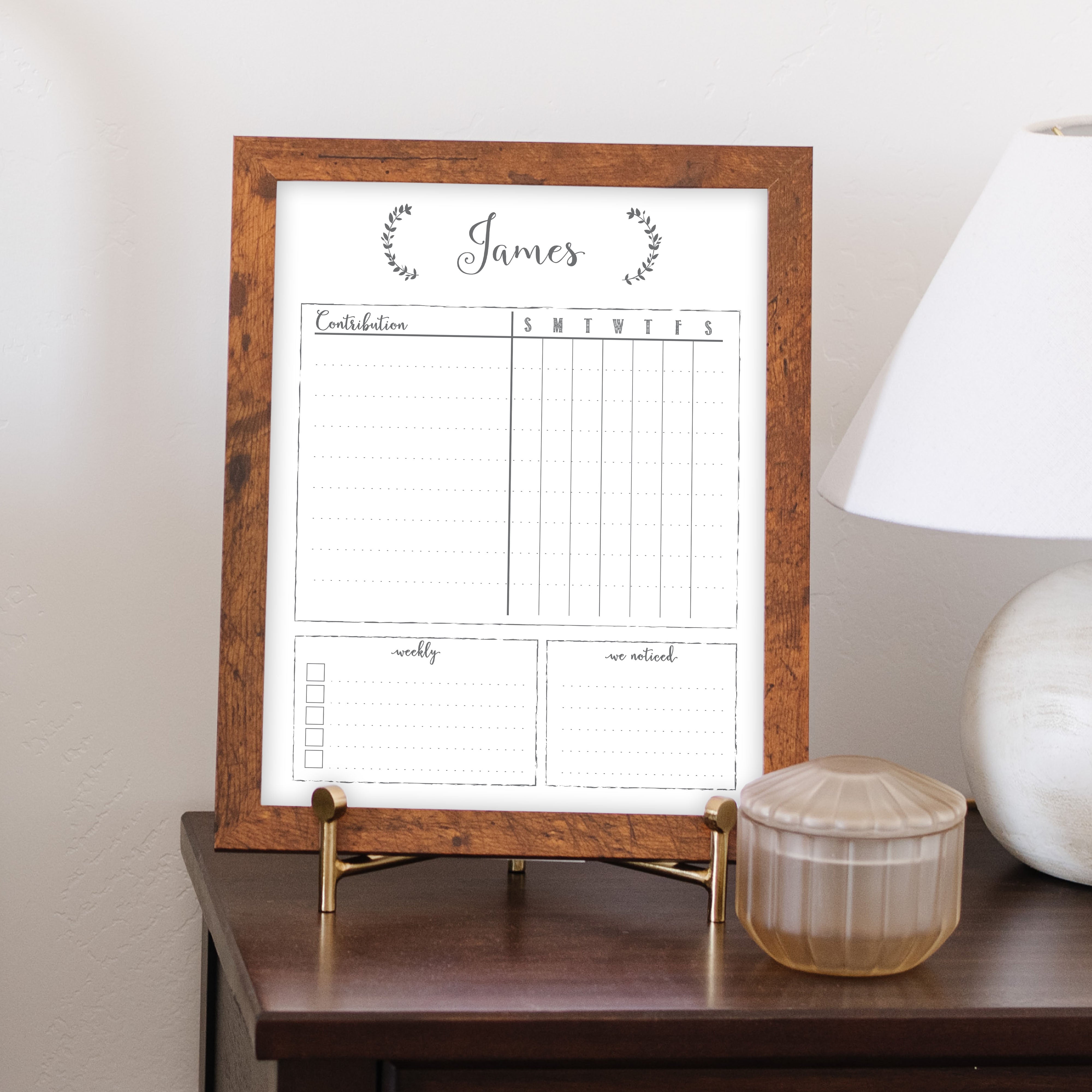 1 Person Framed Whiteboard Chore Chart  | Vertical Eagleton