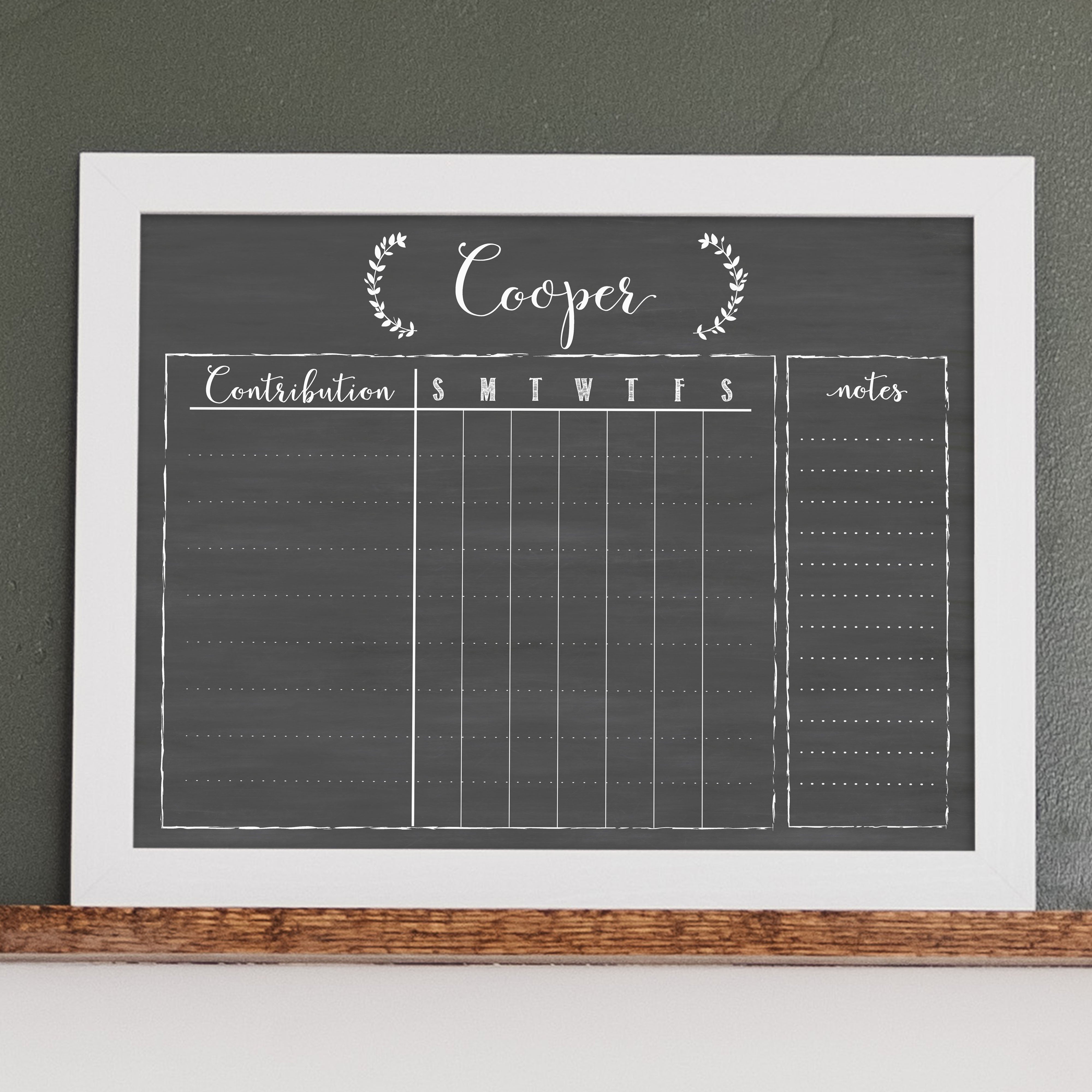 1 Person Framed Chalkboard Chore Chart | Horizontal Eagleton