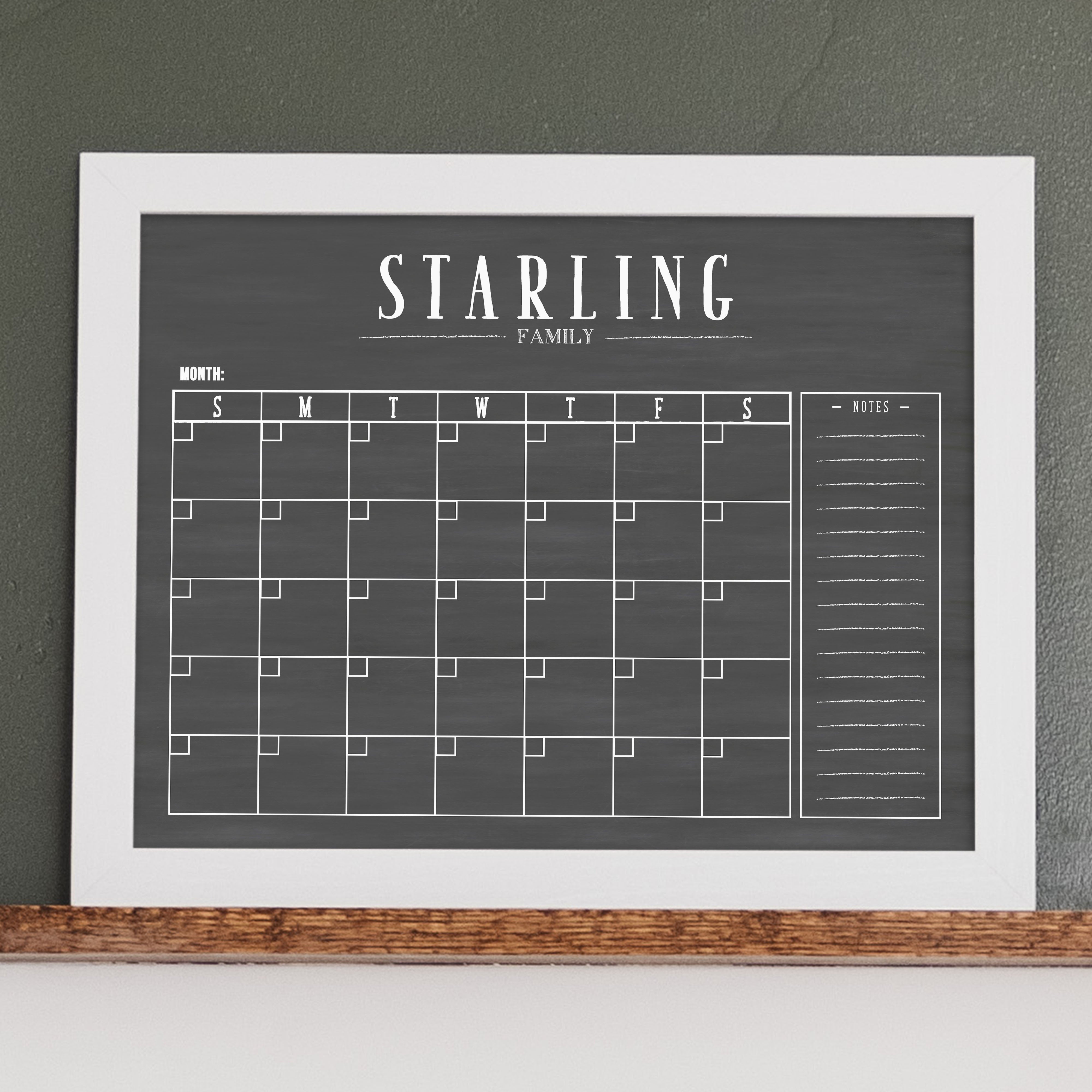 Monthly Framed Chalkboard Calendar + 1 section | Horizontal Swanson