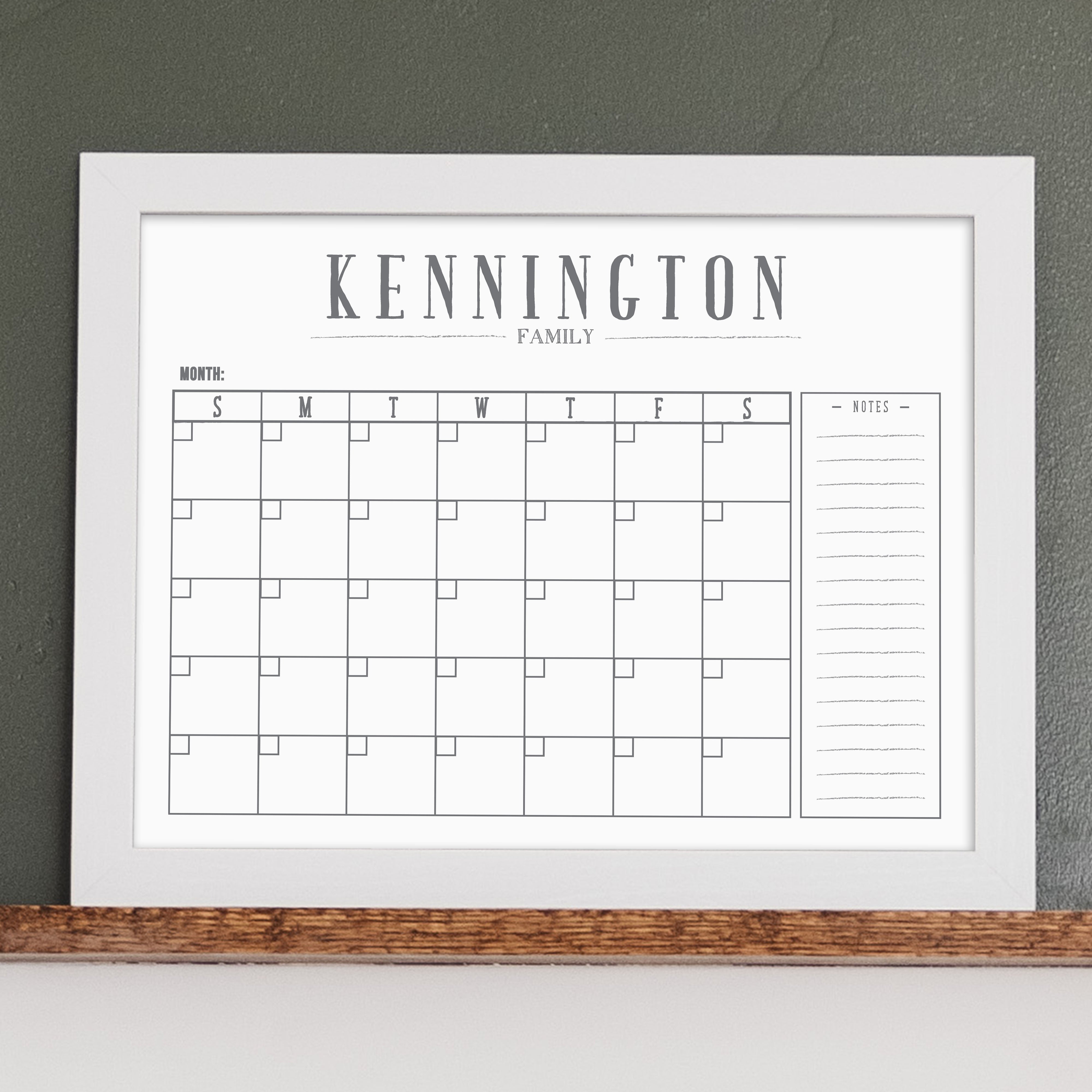Monthly Framed Whiteboard Calendar + 1 section | Horizontal Swanson