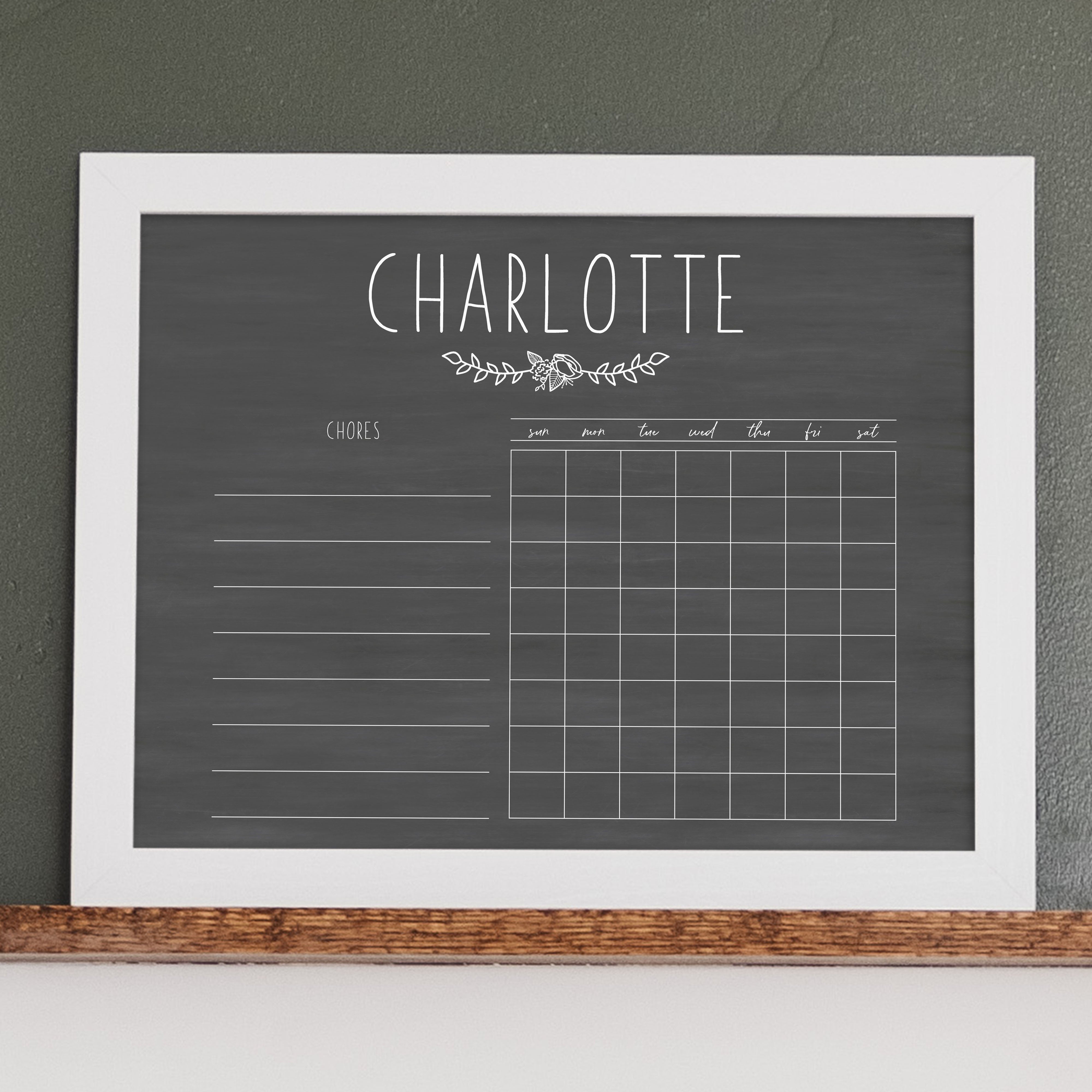 1 Person Framed Chalkboard Chore Chart | Horizontal Lucy