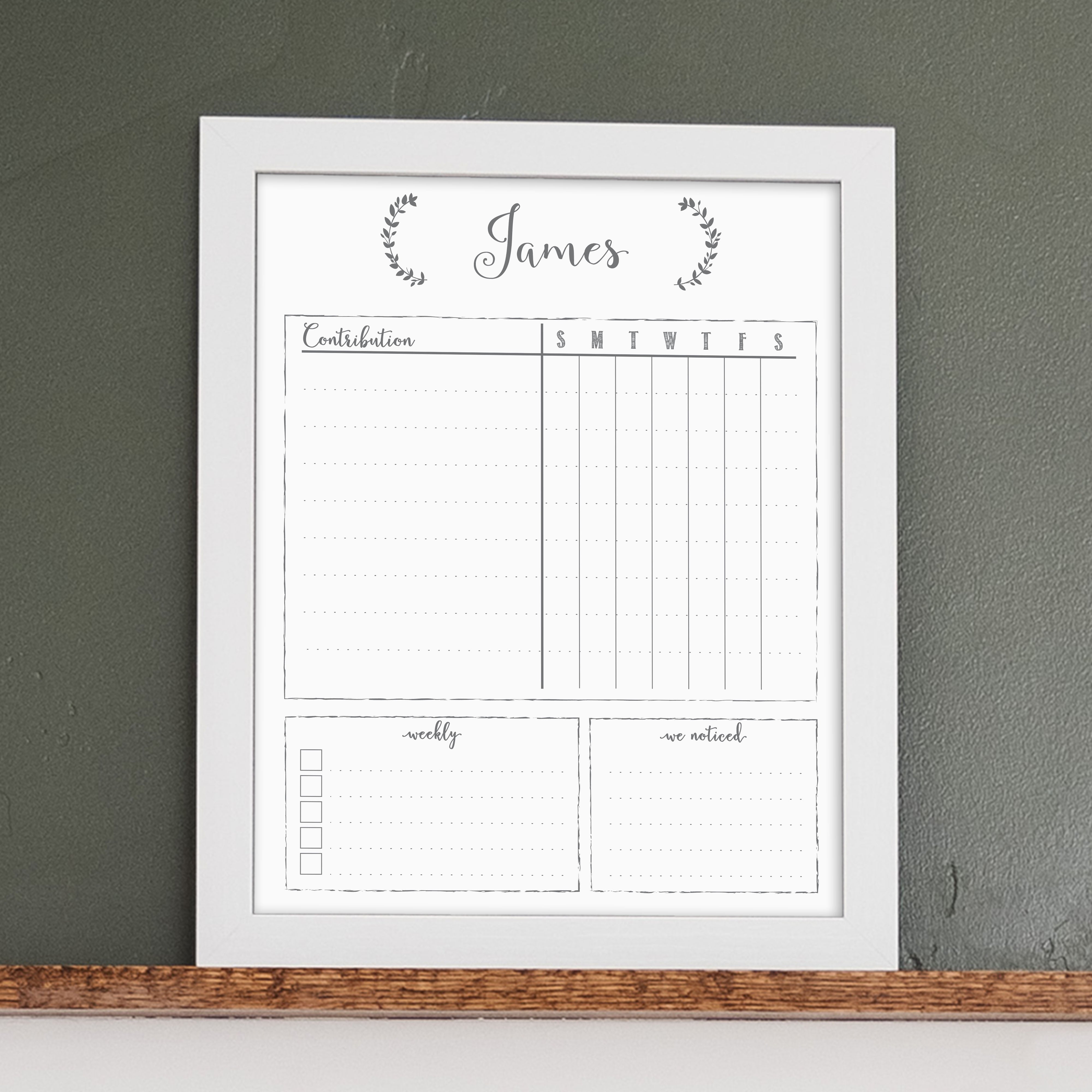 1 Person Framed Whiteboard Chore Chart  | Vertical Eagleton