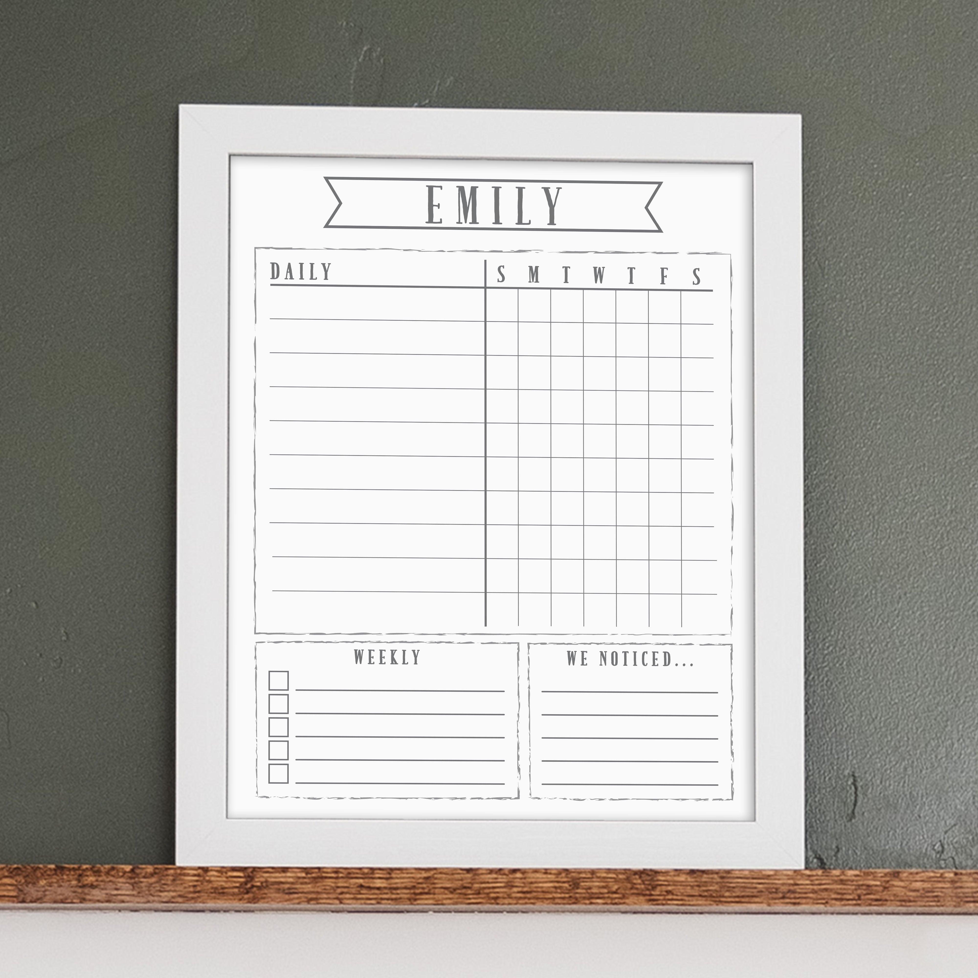 1 Person Framed Whiteboard Chore Chart  | Vertical Swanson