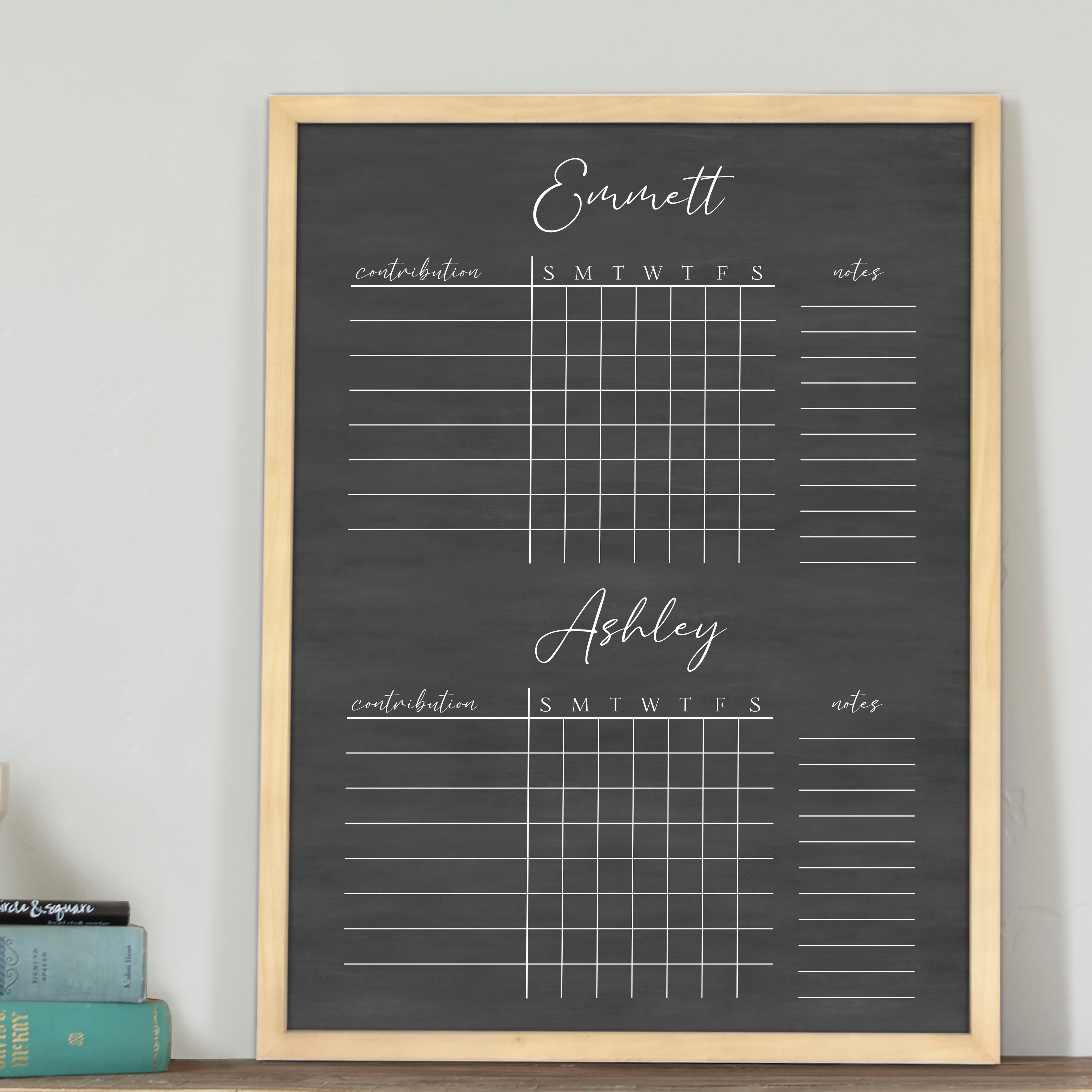 2 Person Framed Chalkboard Chore Chart  | Vertical Pennington