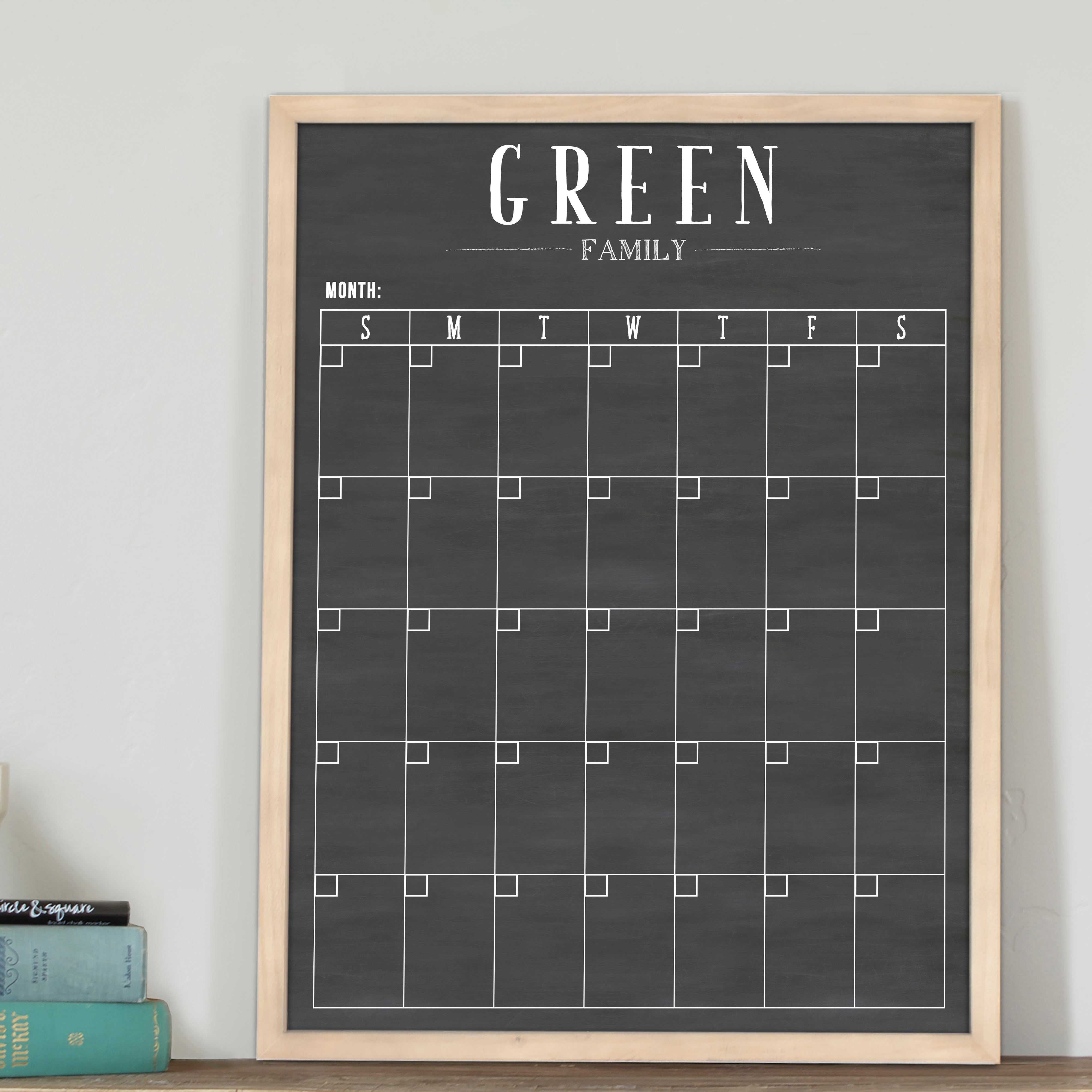 Monthly Framed Chalkboard Calendar | Vertical Swanson