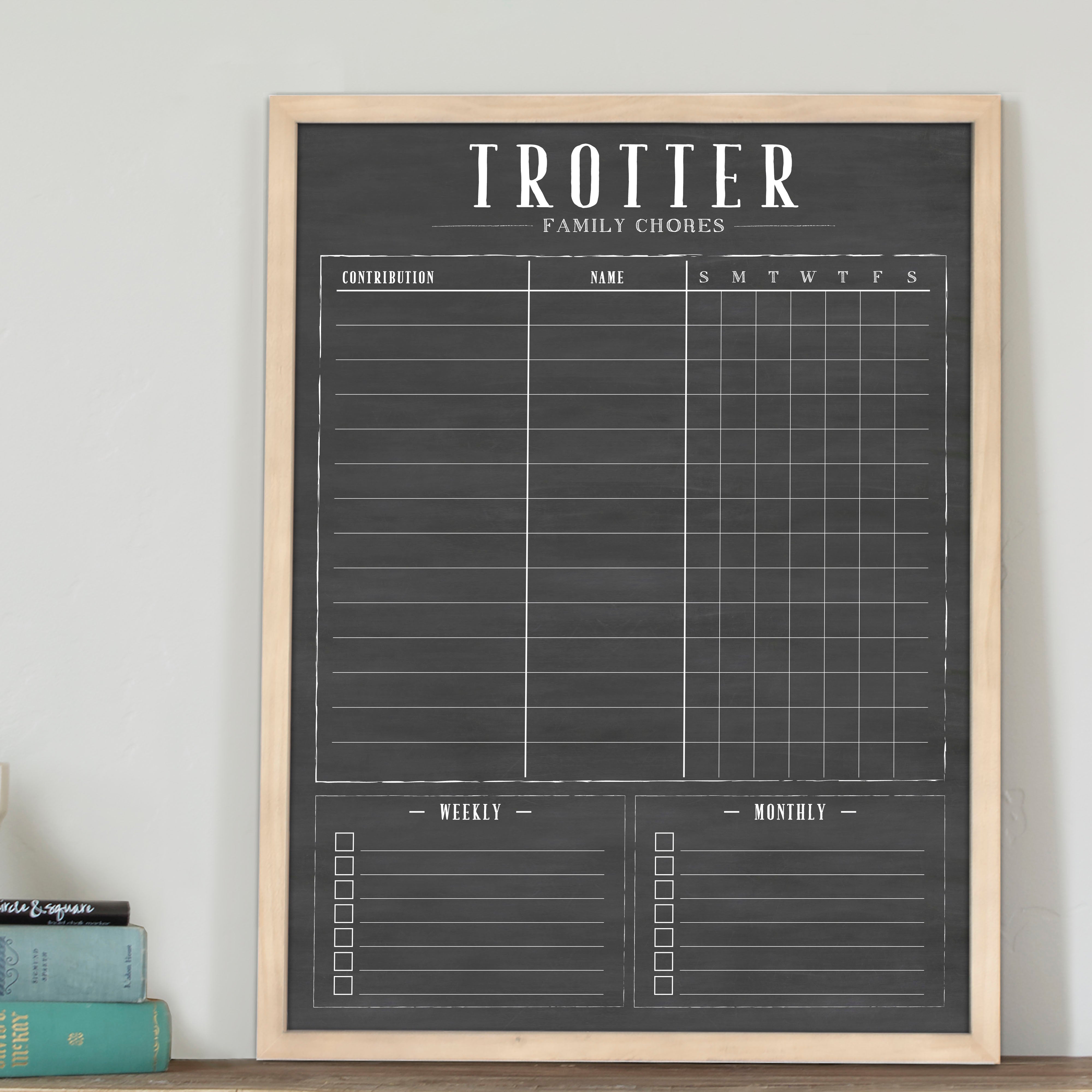 Framed Chalkboard Family Chore Chart | Vertical Swanson