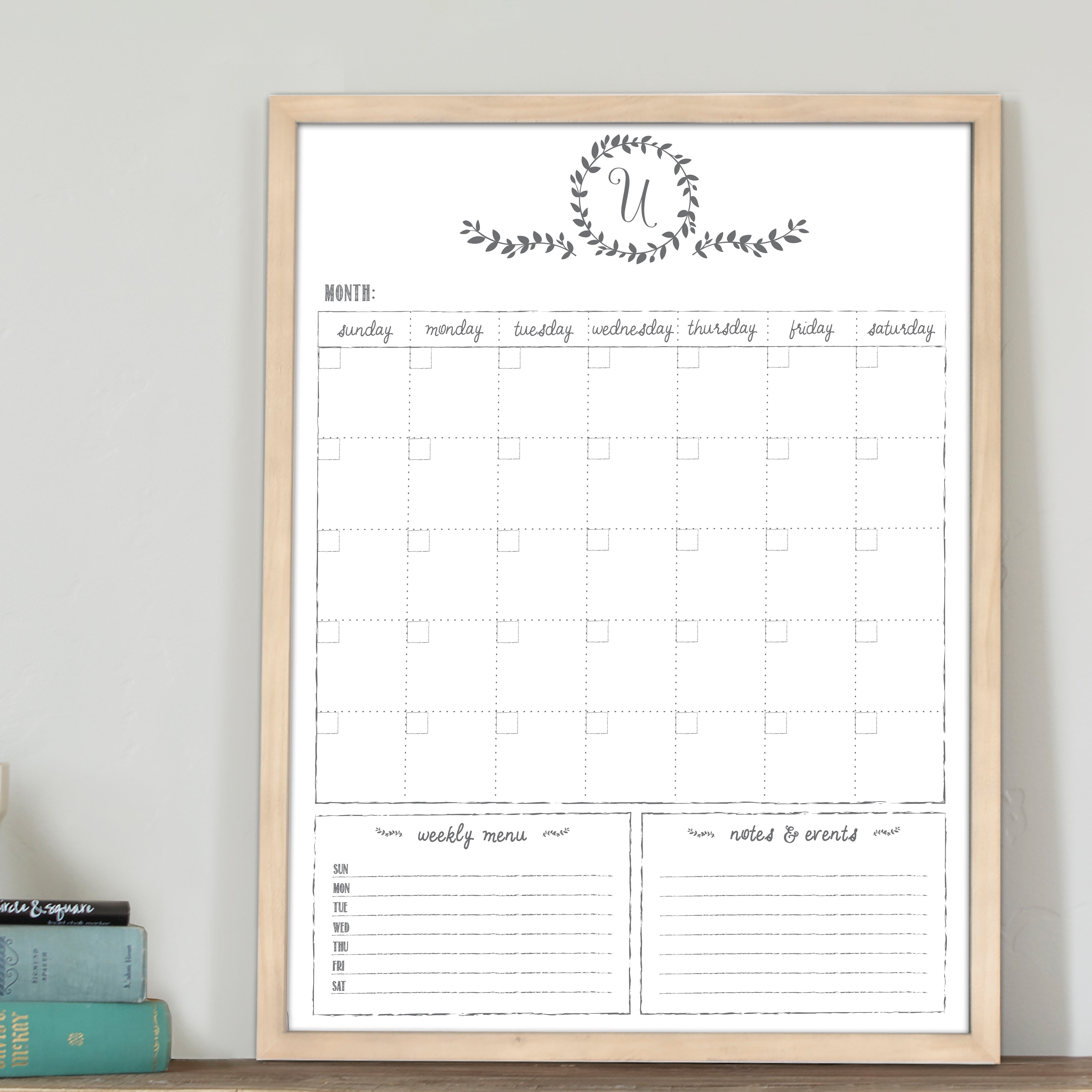 Monthly Framed Whiteboard Calendar + 2 sections | Vertical Donna